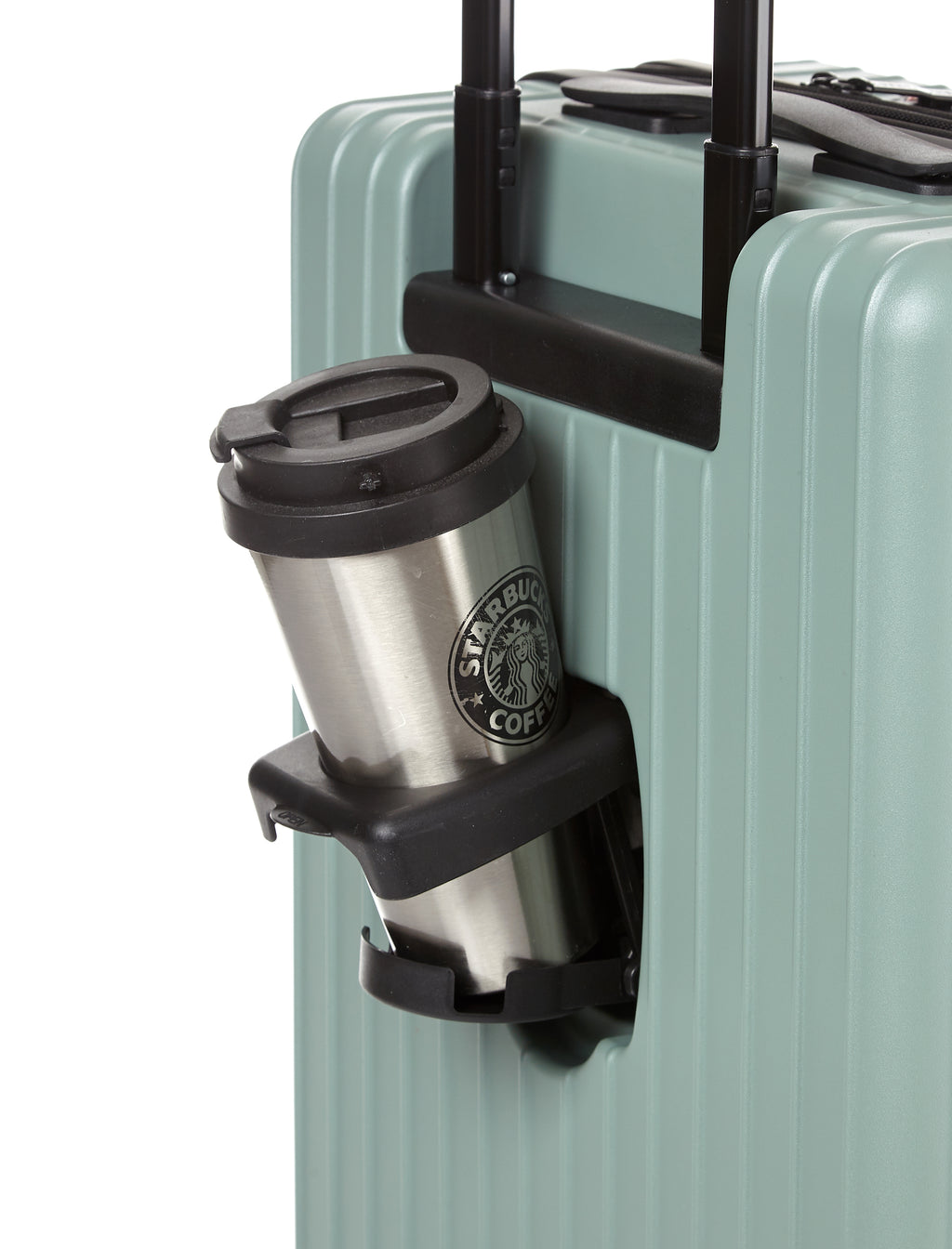 Gobeyond carry on suitcase Green with laptop pocket and cup holder