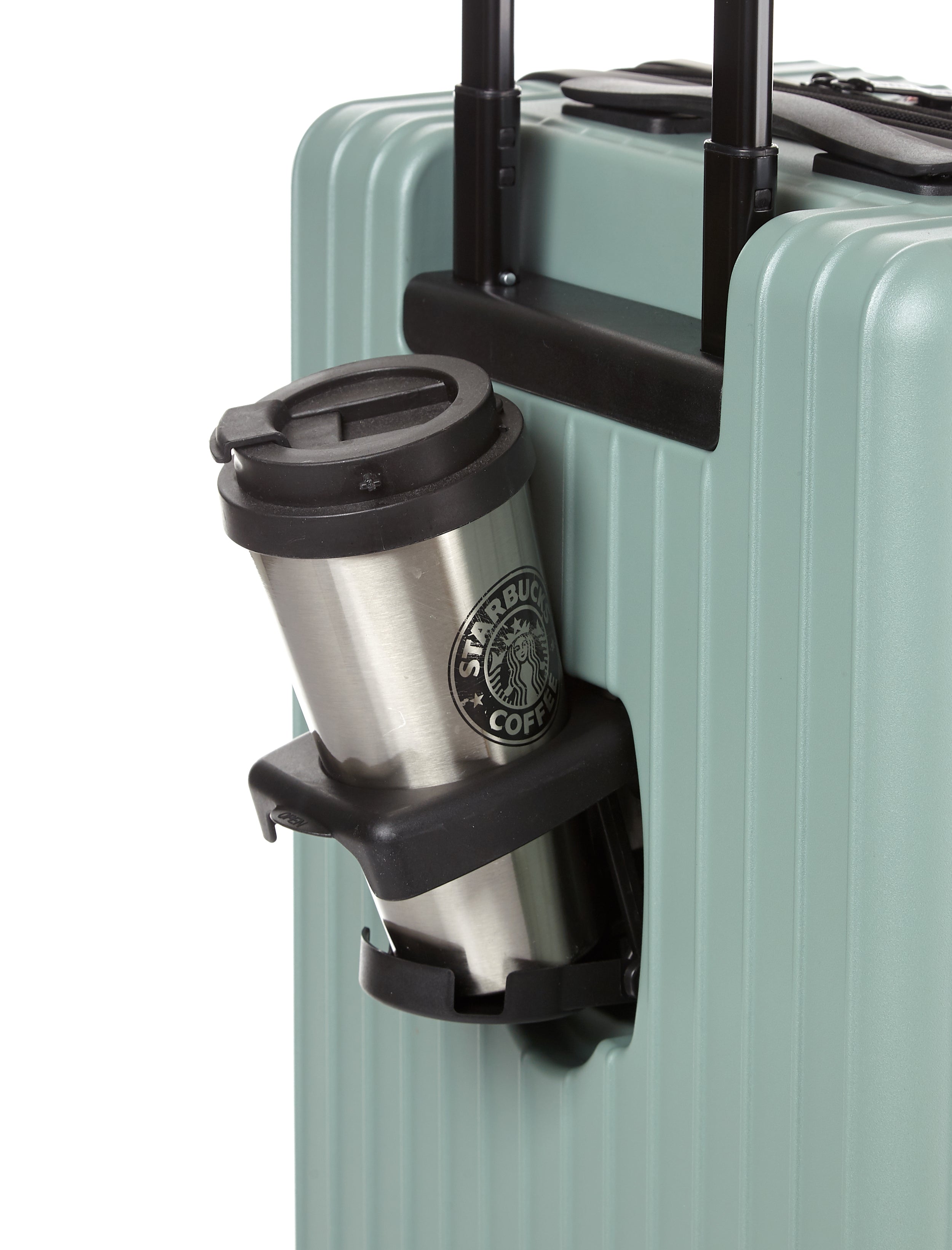 Gobeyond carry on suitcase Green with laptop pocket and cup holder