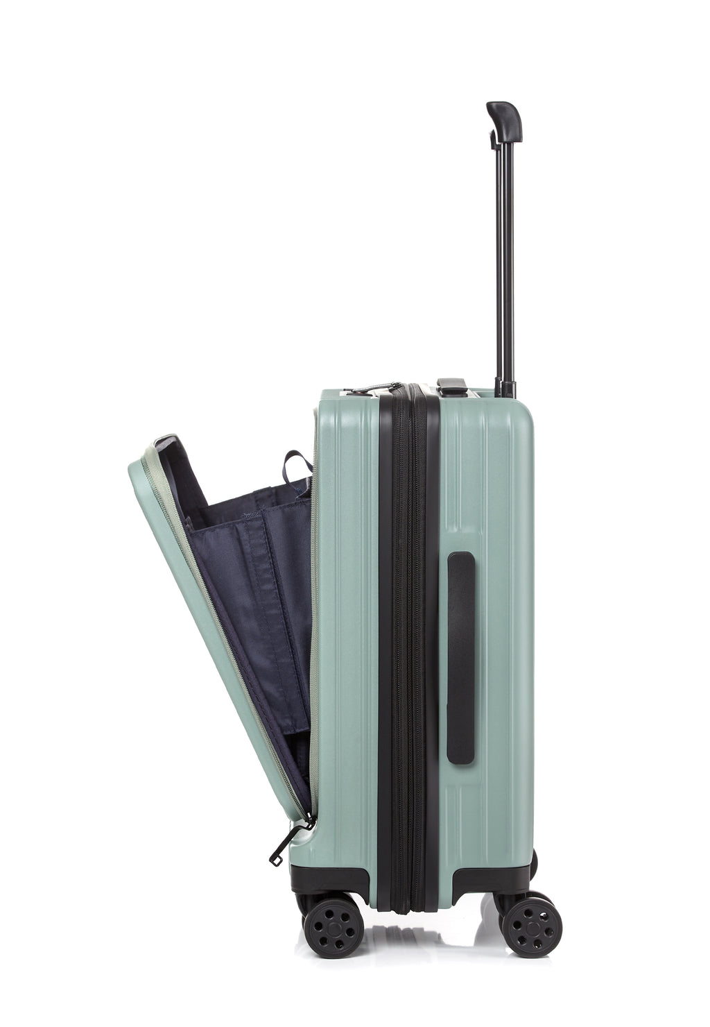 Gobeyond carry on suitcase Green with laptop pocket and cup holder