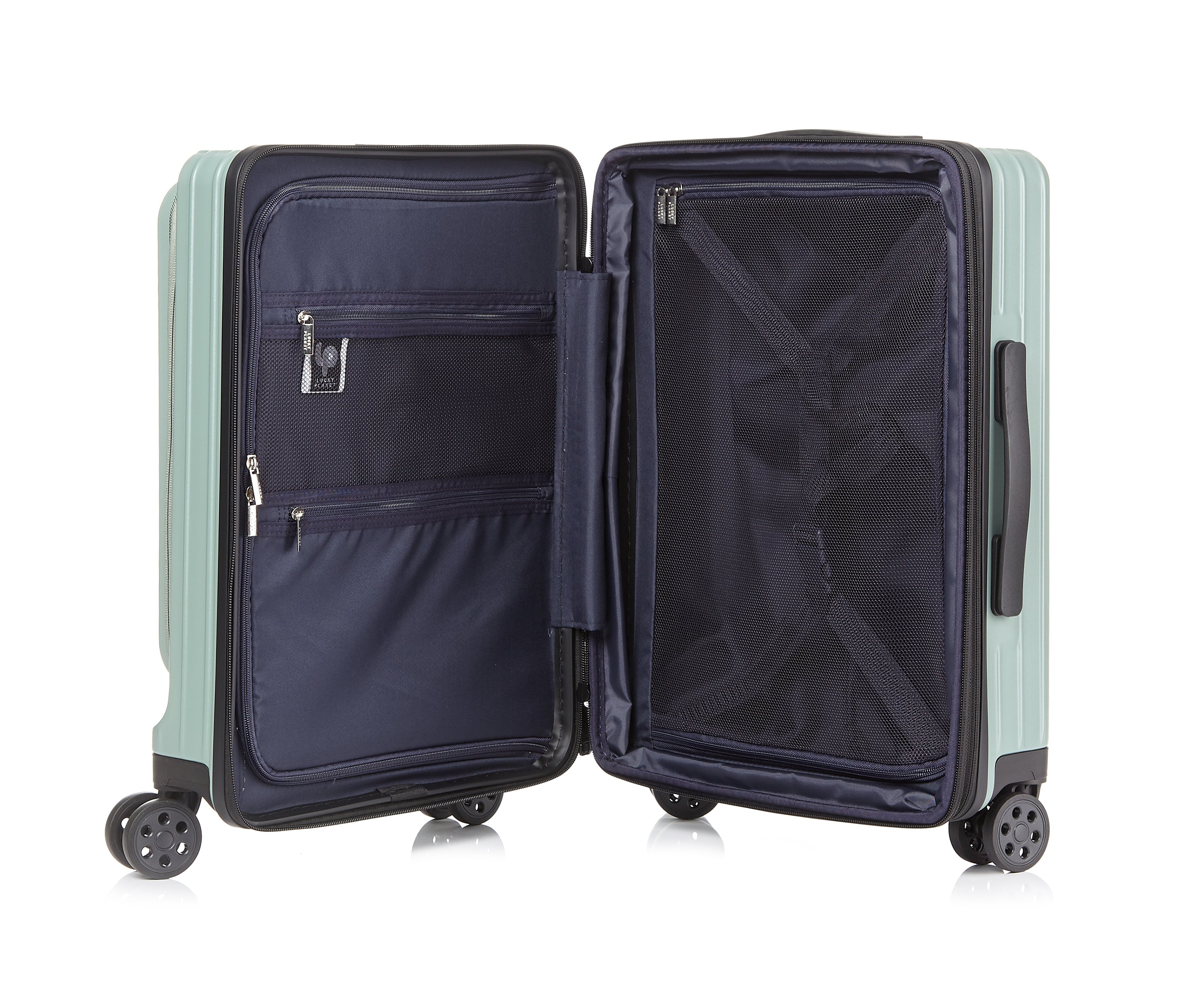 Gobeyond carry on suitcase Green with laptop pocket and cup holder