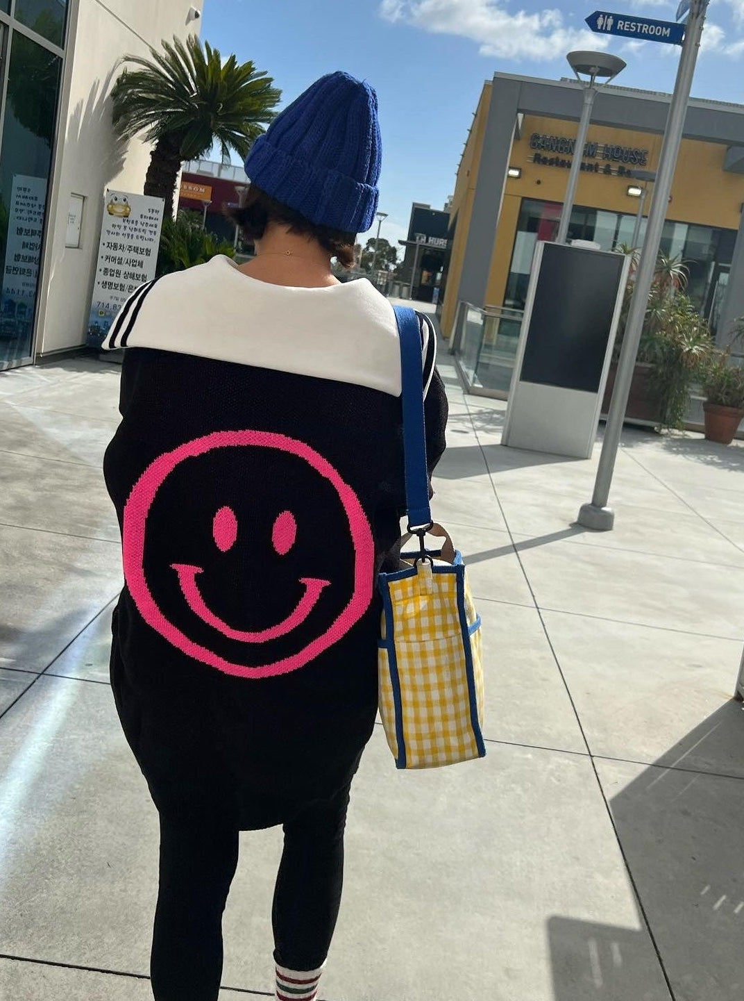 Happy Smile Intarsia Knit Cardigan Oversized Made in Korea - Luckyplanetusa