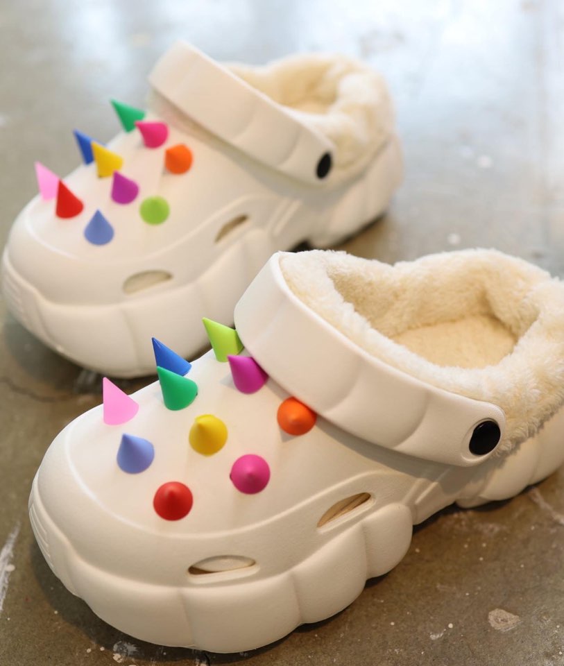 Color Stud Flatform Slippers with Fleece Inside/Fur lining Chunky Shoes