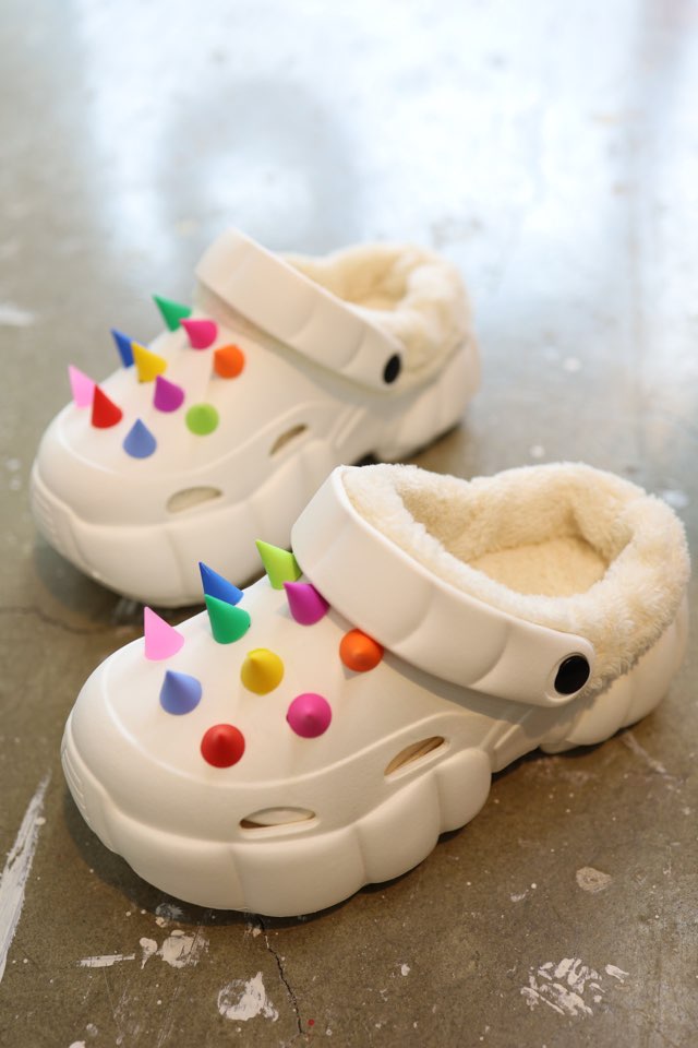 Color Stud Flatform Slippers with Fleece Inside/Fur lining Chunky Shoes
