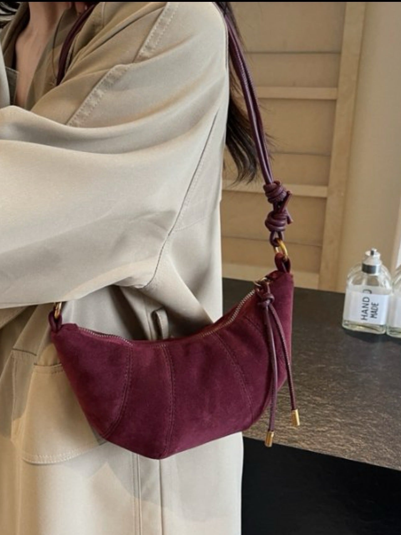 Autumn Suede Croissant Shoulder Bag