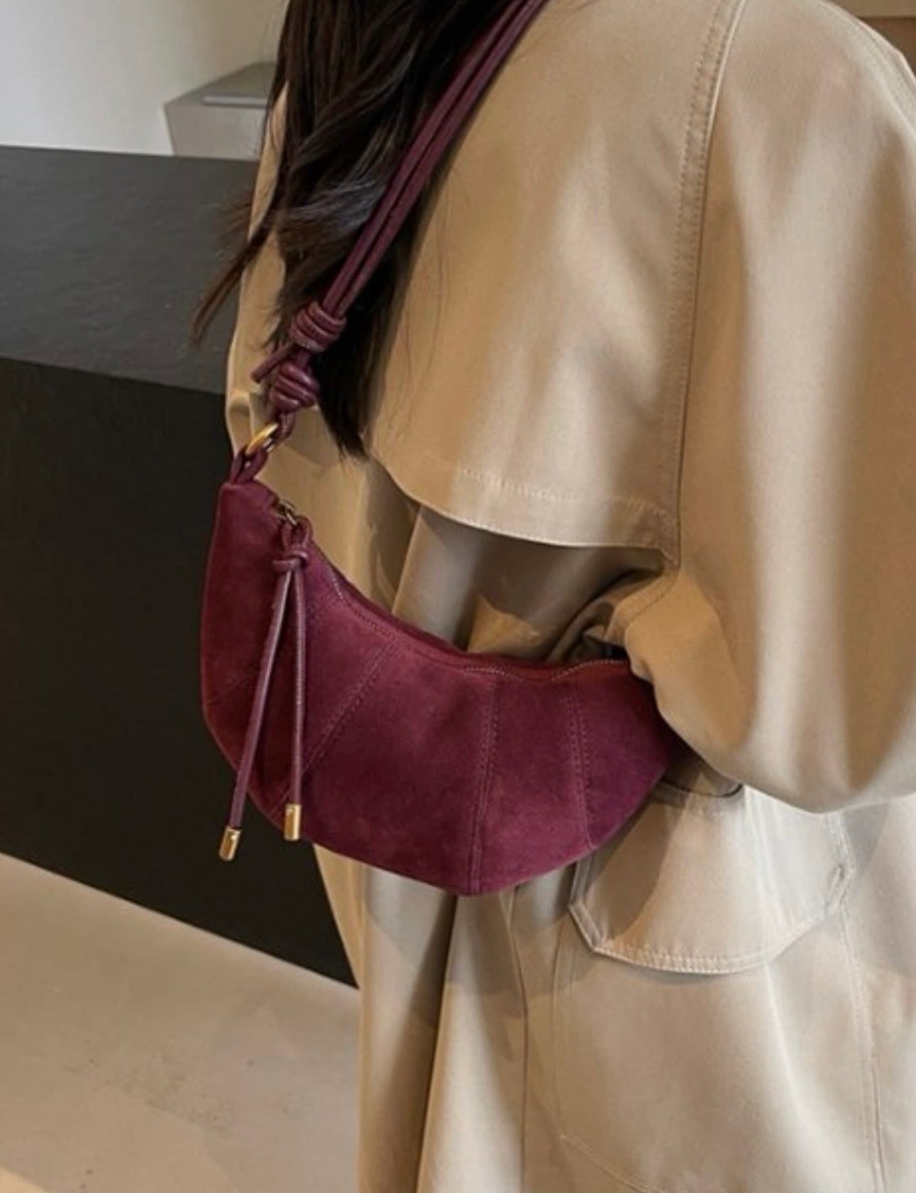 Autumn Suede Croissant Shoulder Bag