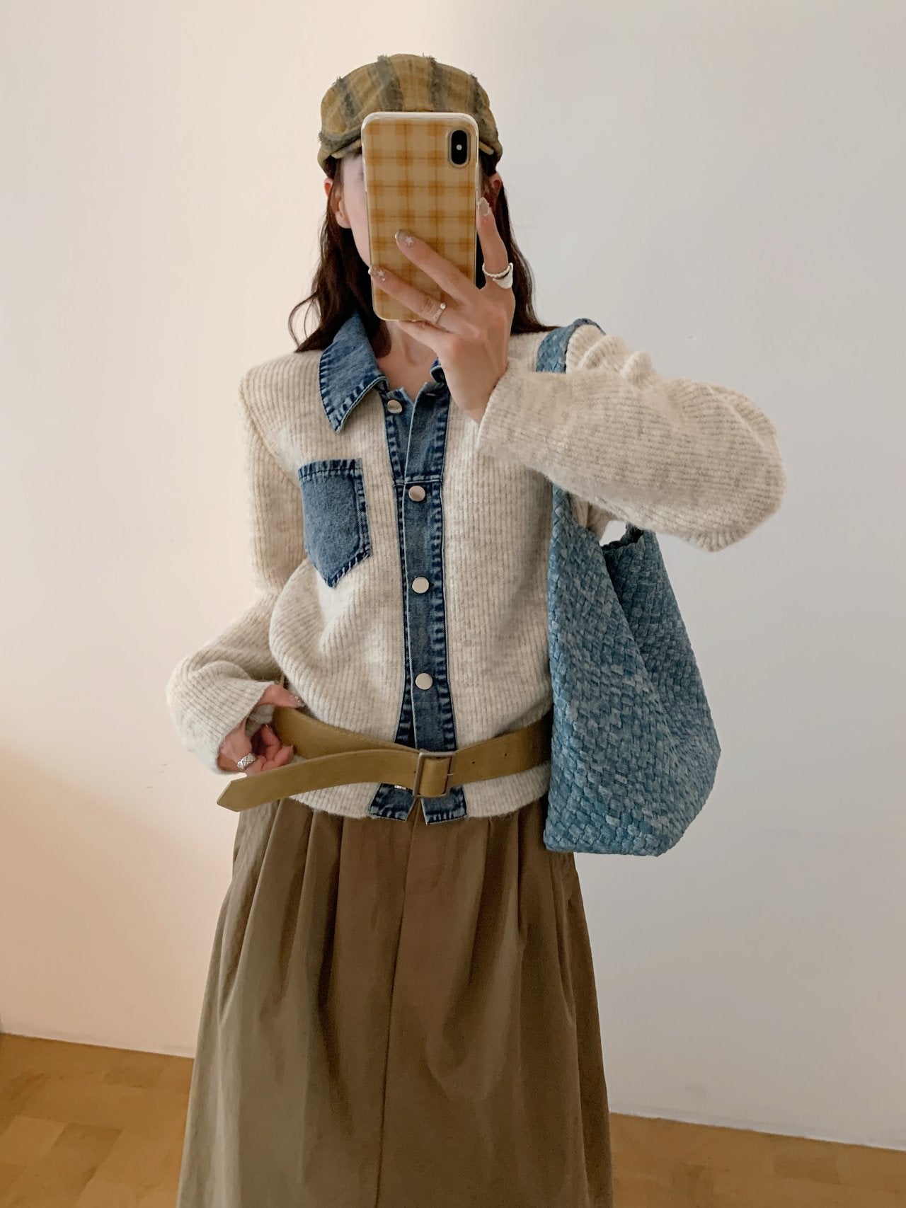 Denim Layered Pocket Knit Jacket