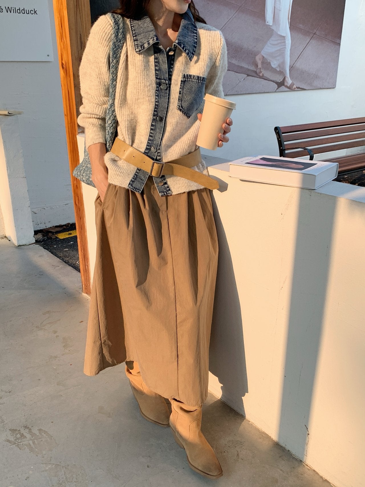 Denim Layered Pocket Knit Jacket
