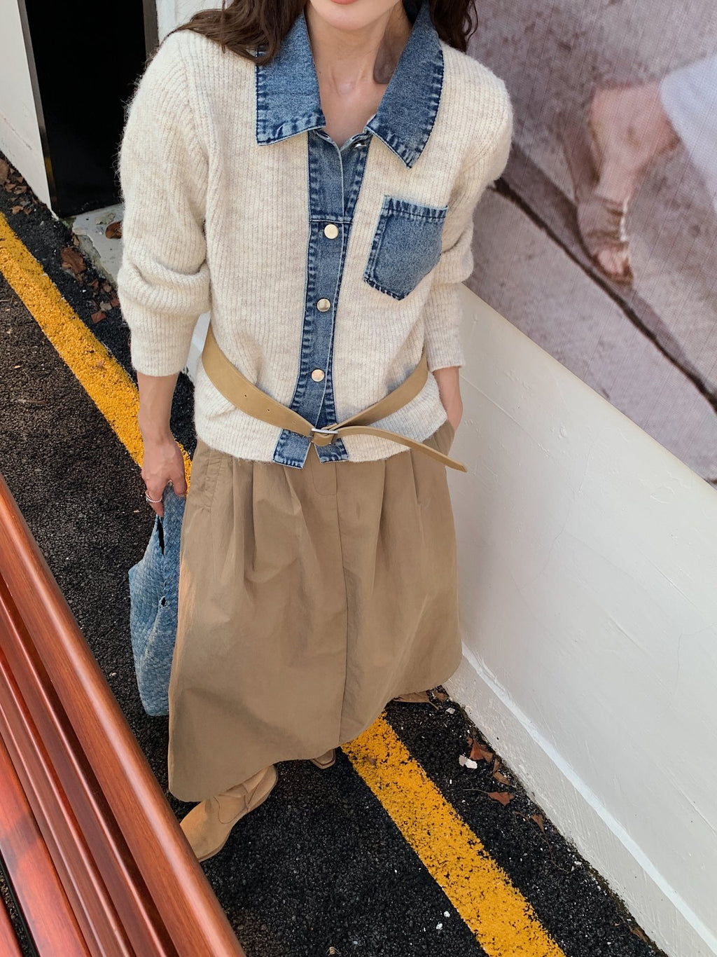 Denim Layered Pocket Knit Jacket