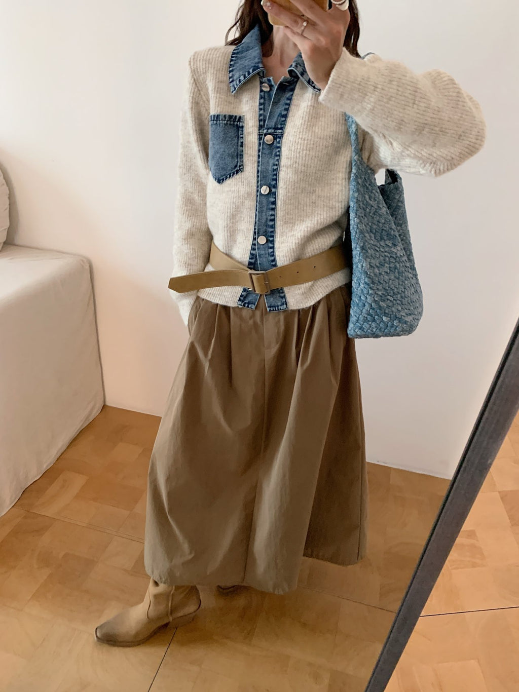 Denim Layered Pocket Knit Jacket