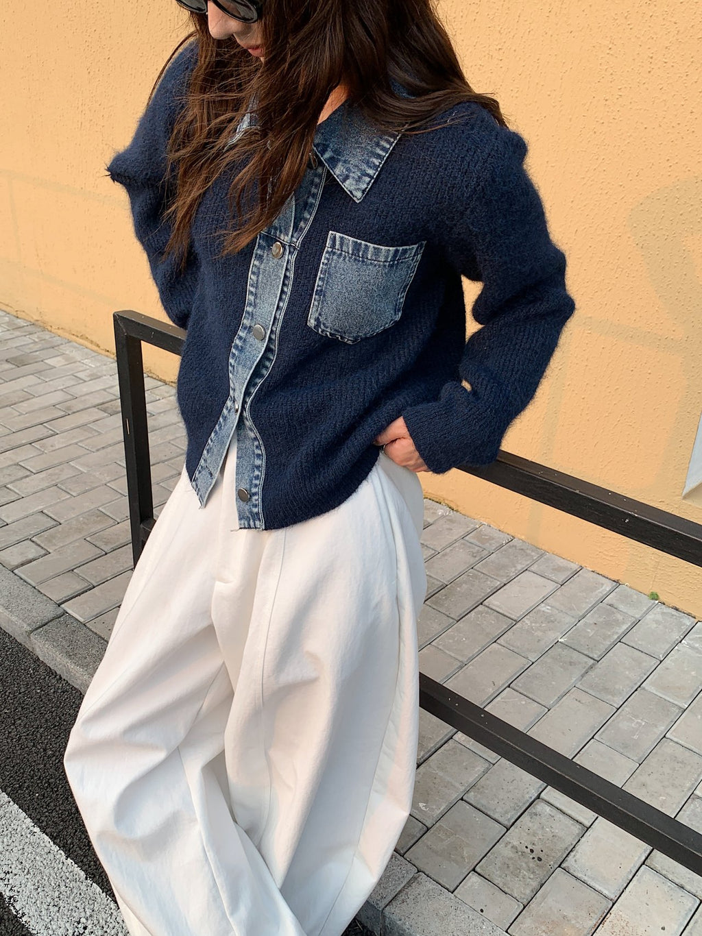 Denim Layered Pocket Knit Jacket