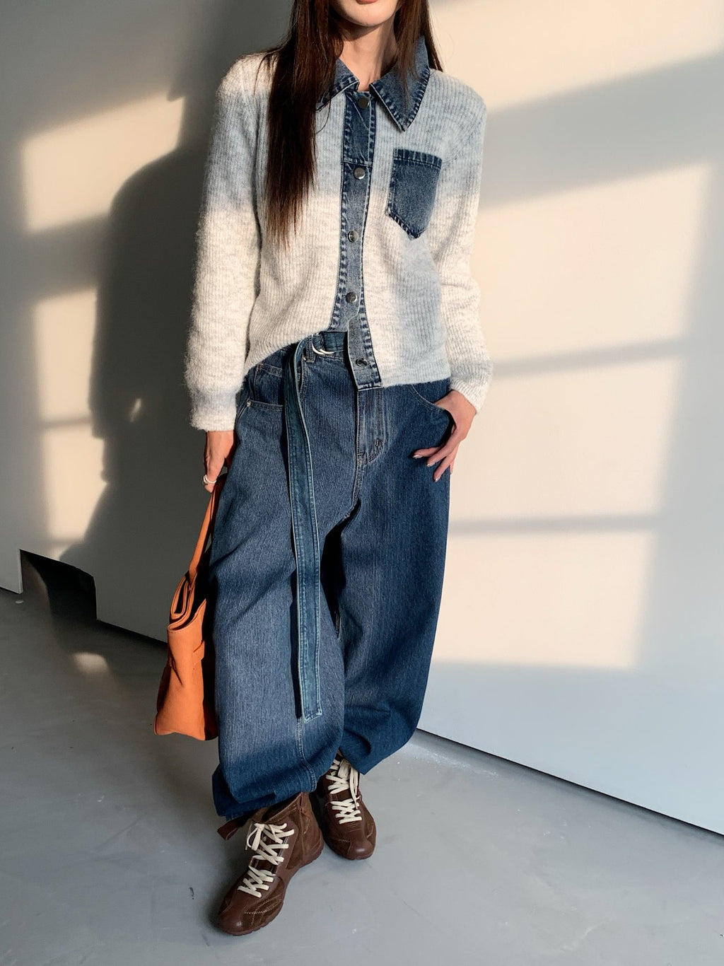 Denim Layered Pocket Knit Jacket