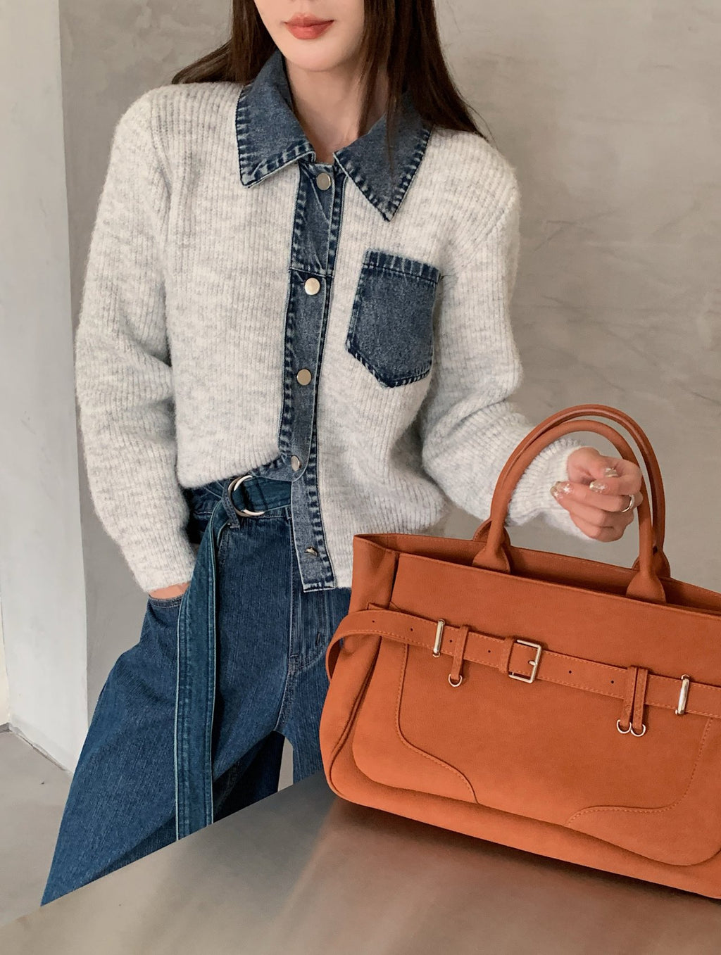 Denim Layered Pocket Knit Jacket