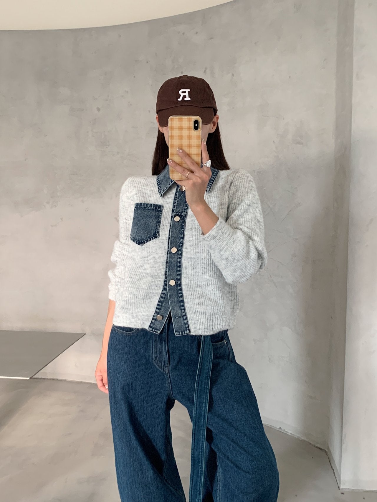 Denim Layered Pocket Knit Jacket
