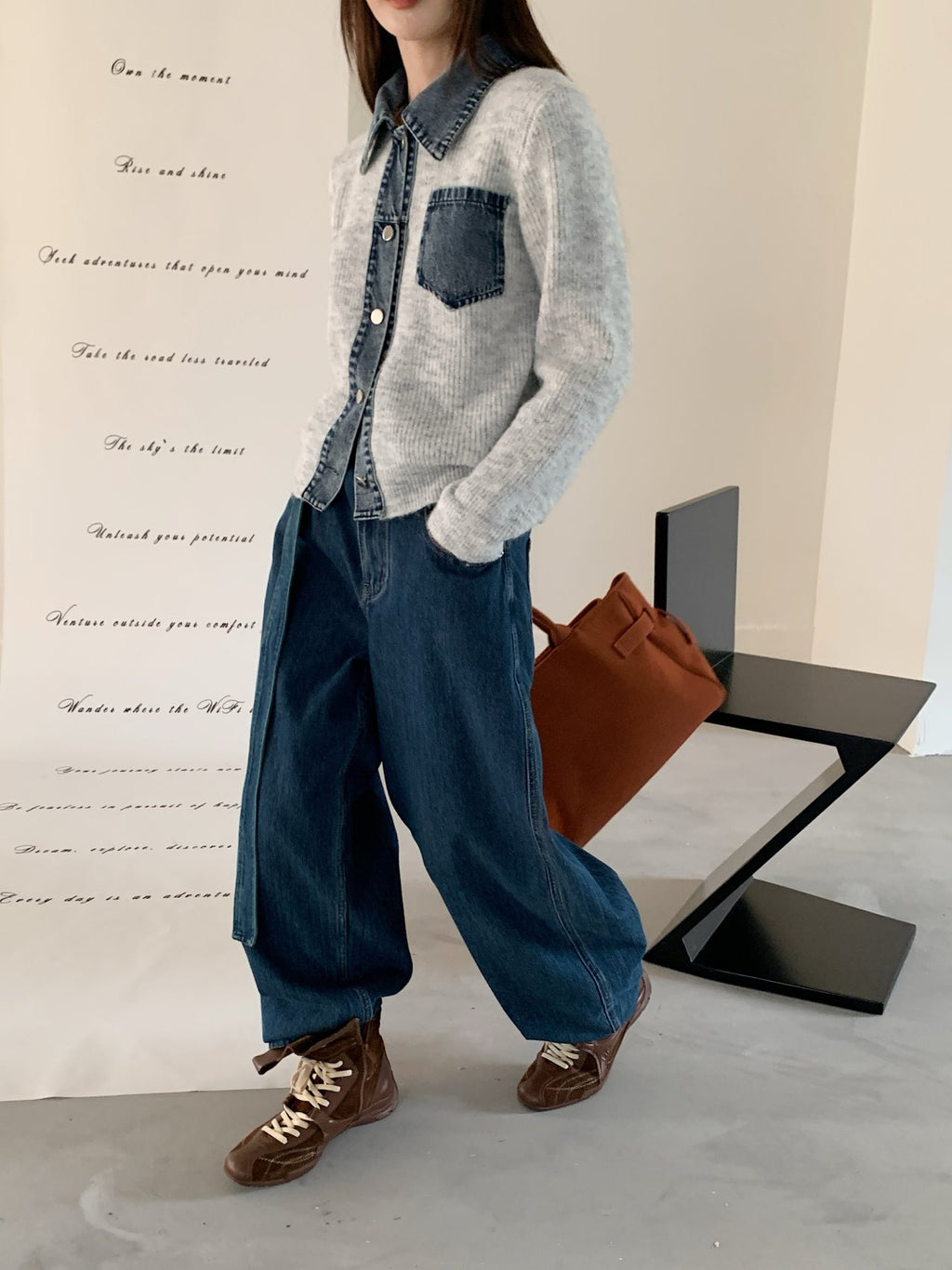 Denim Layered Pocket Knit Jacket