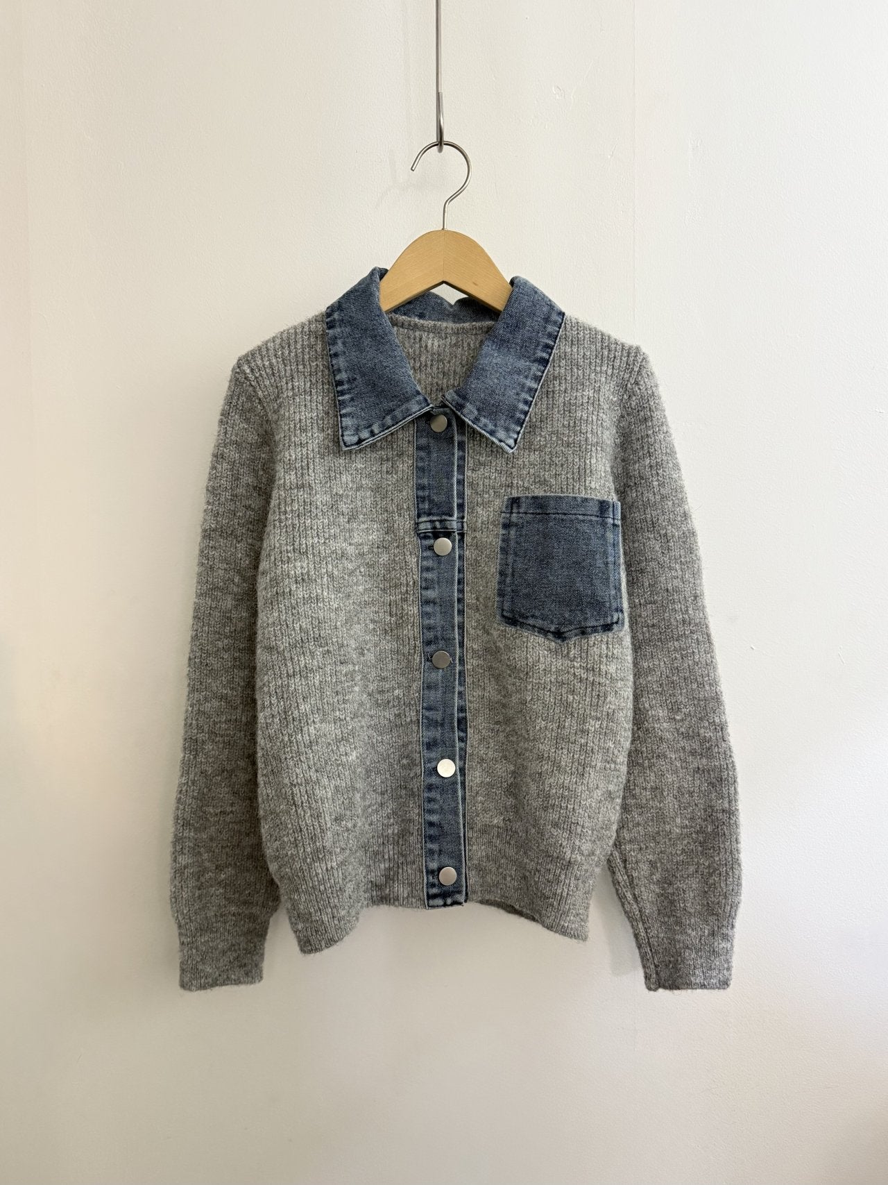 Denim Layered Pocket Knit Jacket