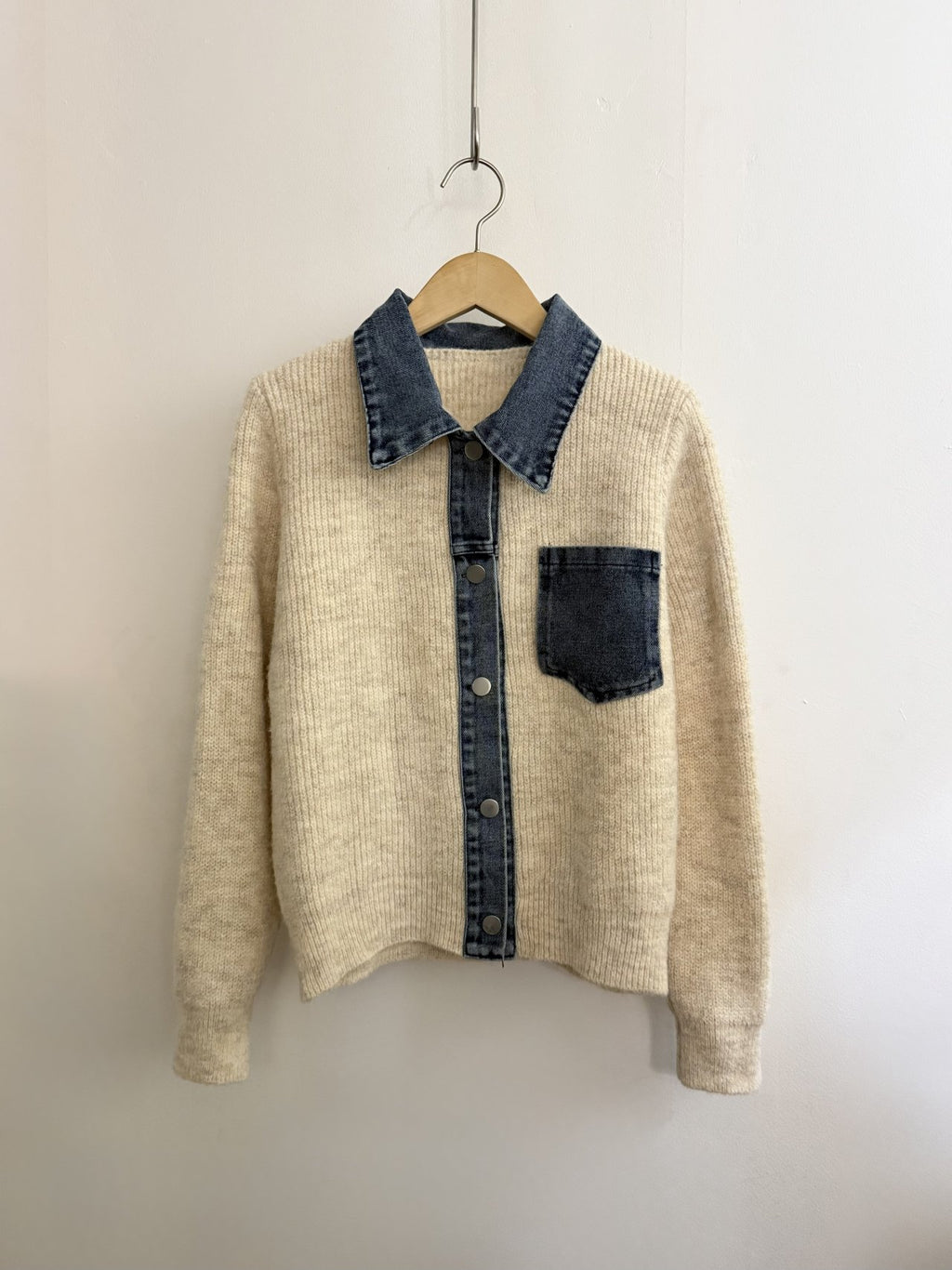 Denim Layered Pocket Knit Jacket