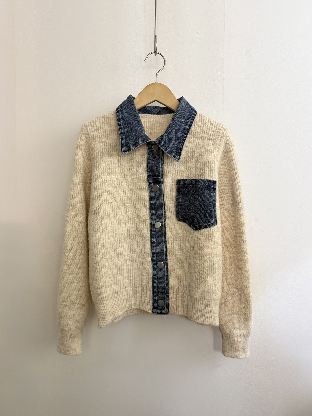 Denim Layered Pocket Knit Jacket