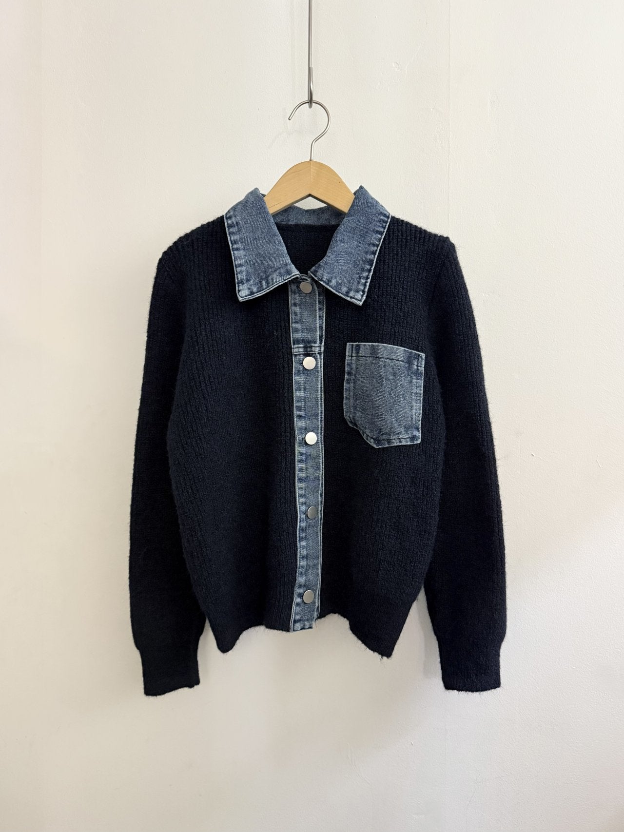 Denim Layered Pocket Knit Jacket