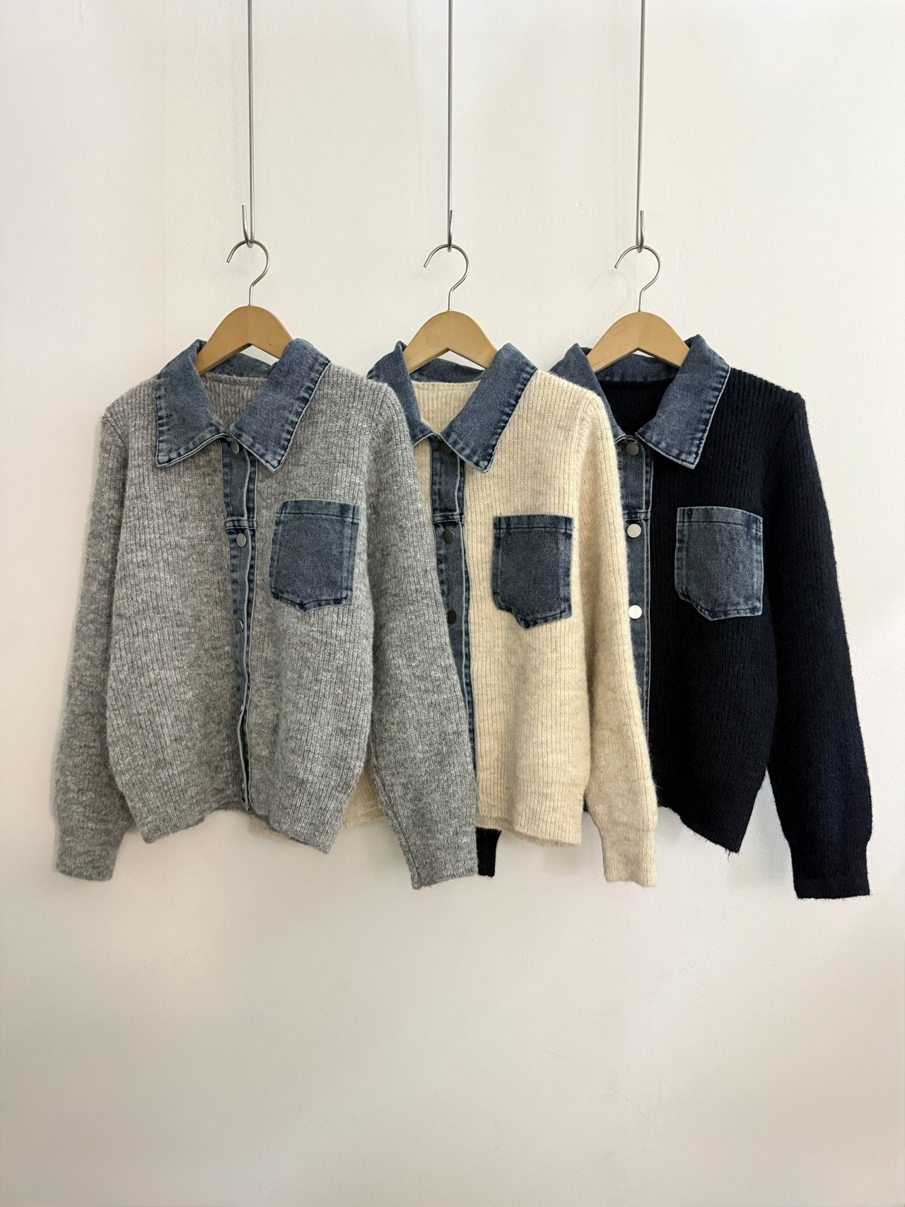 Denim Layered Pocket Knit Jacket