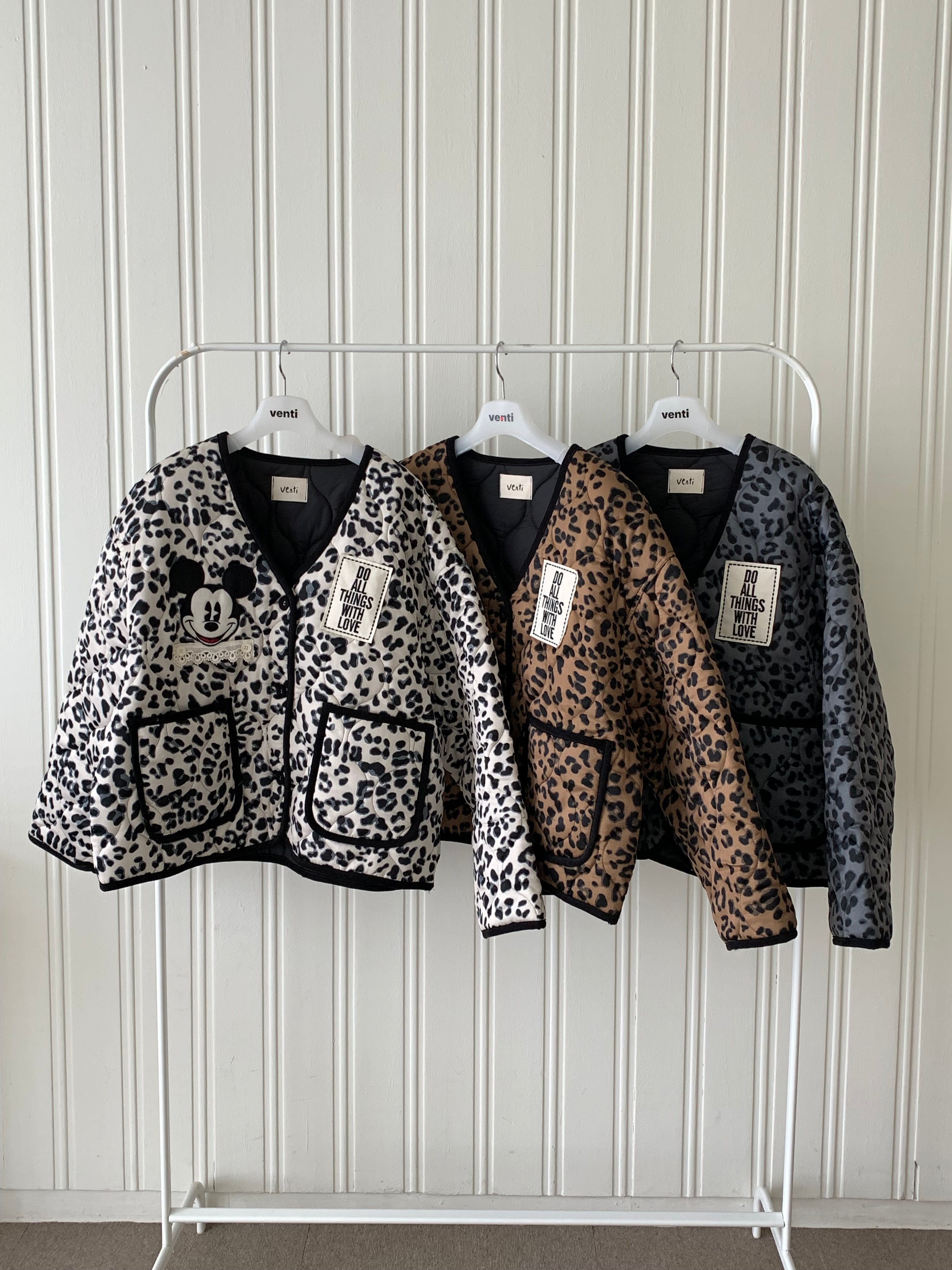 Premium Korea Disney Mickey Leopard Quilted Jacket