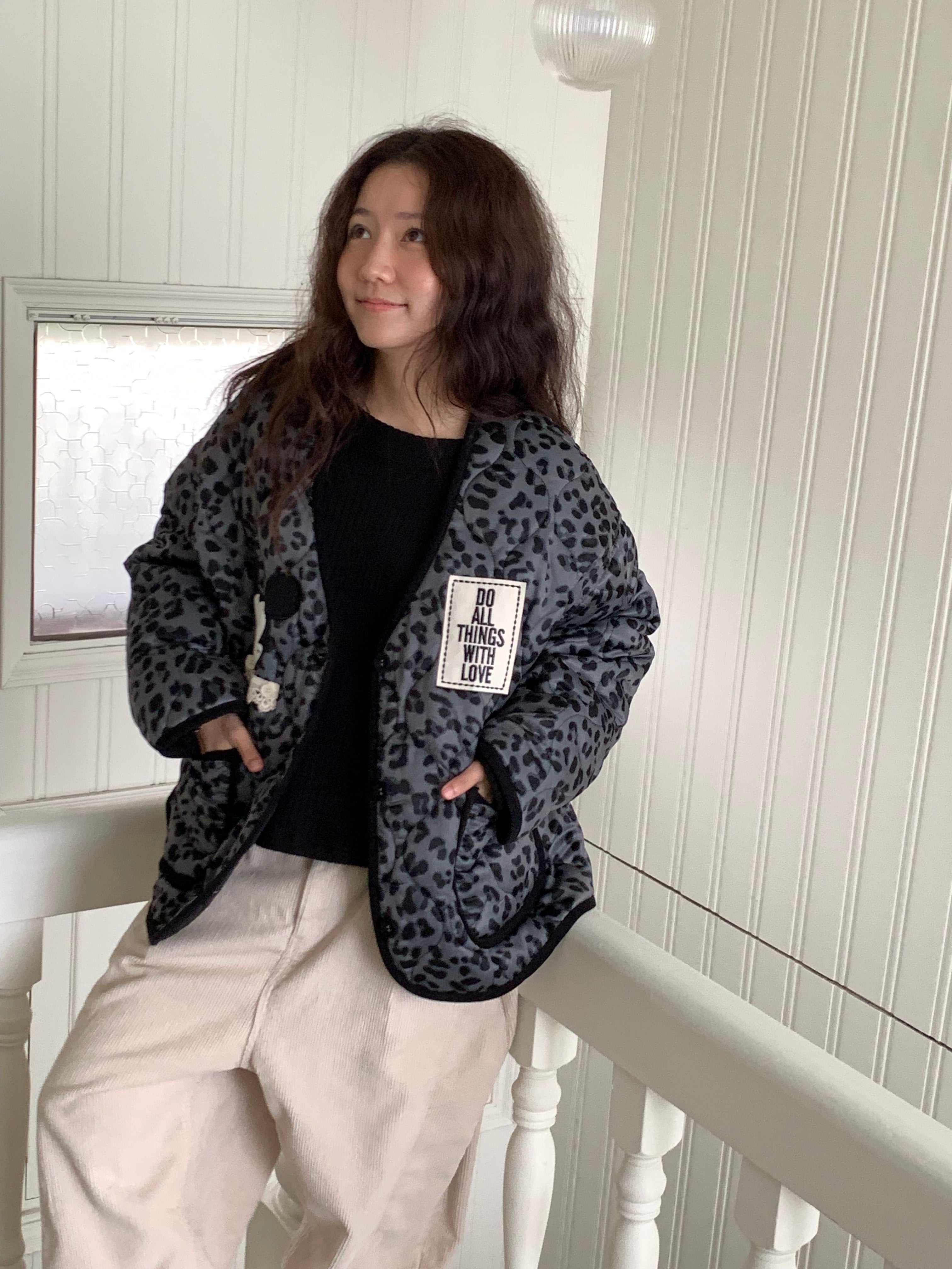 Premium Korea Disney Mickey Leopard Quilted Jacket