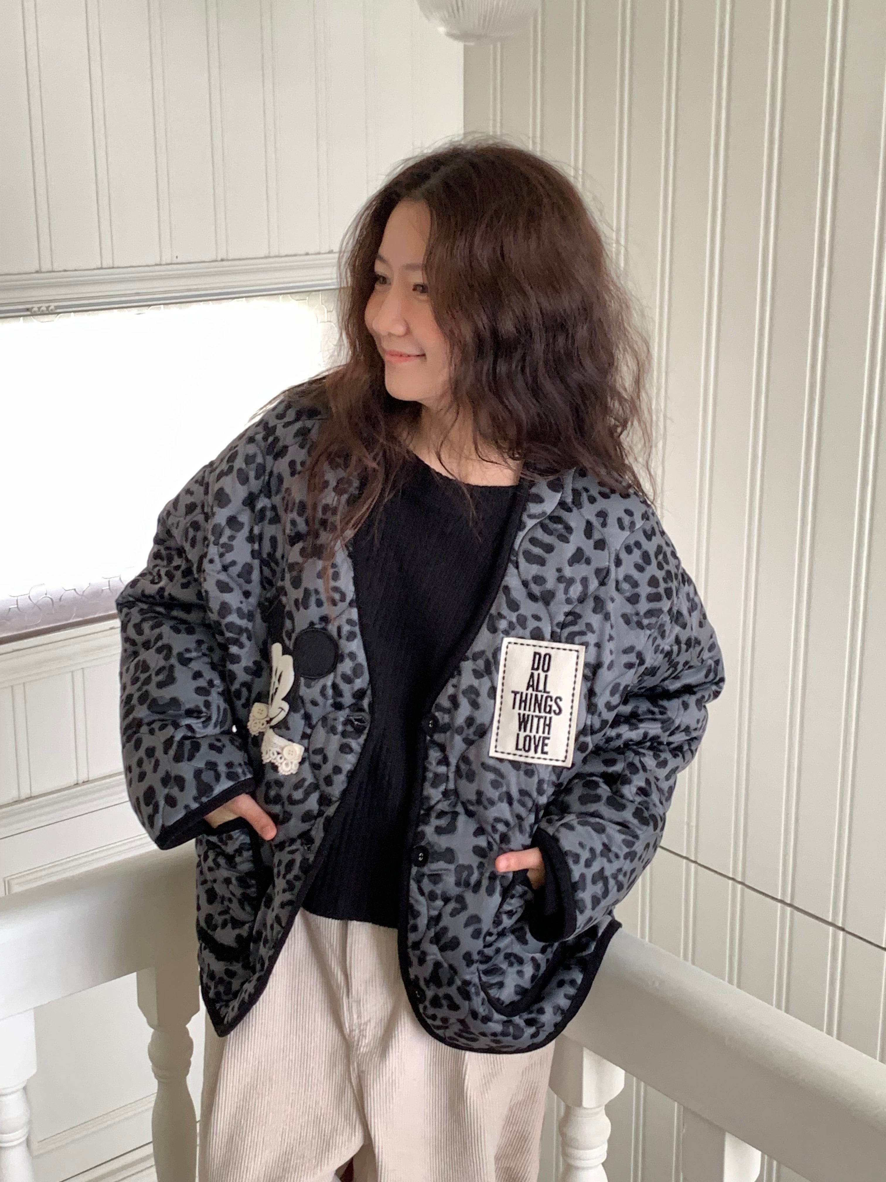 Premium Korea Disney Mickey Leopard Quilted Jacket