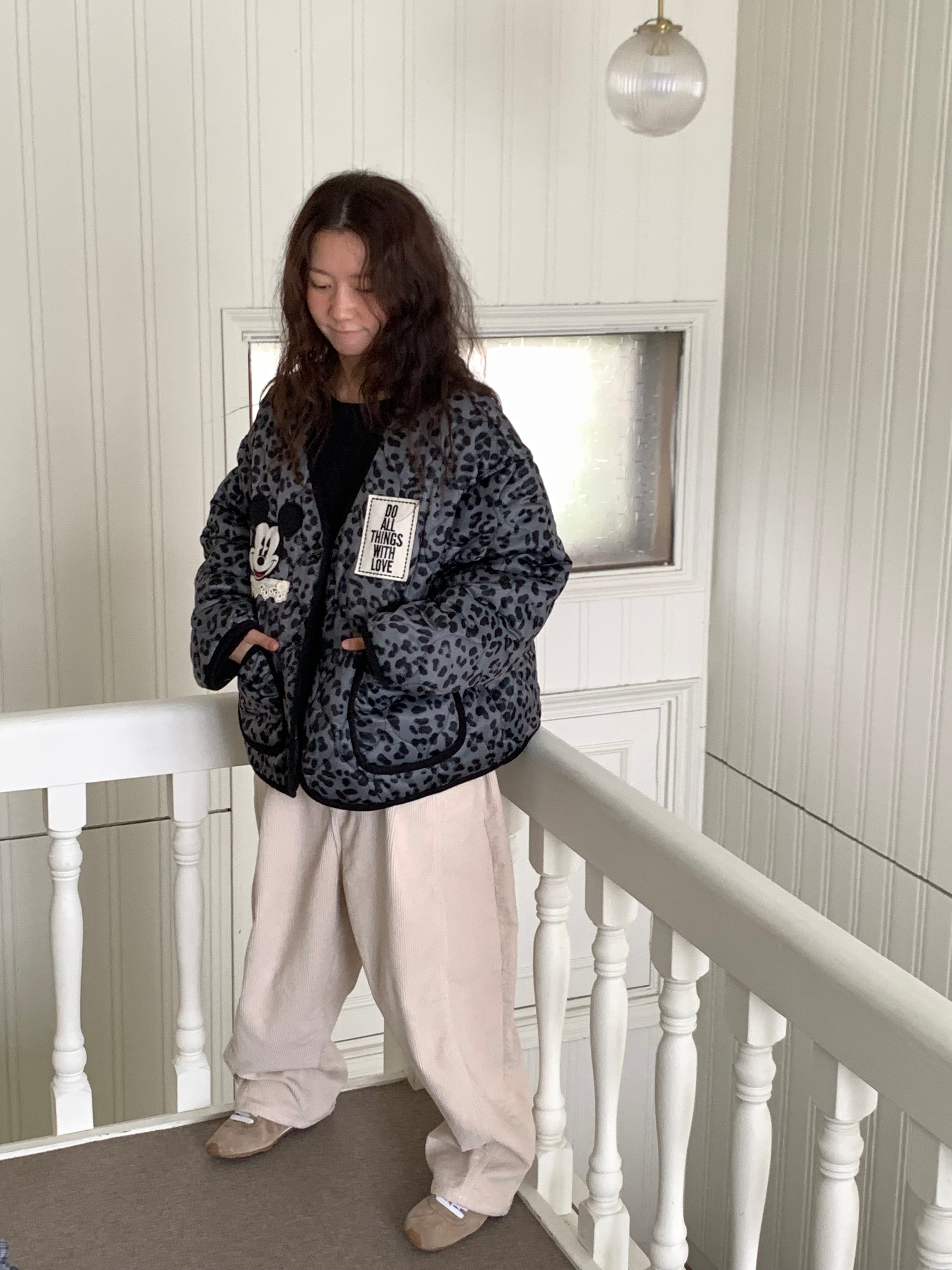 Premium Korea Disney Mickey Leopard Quilted Jacket