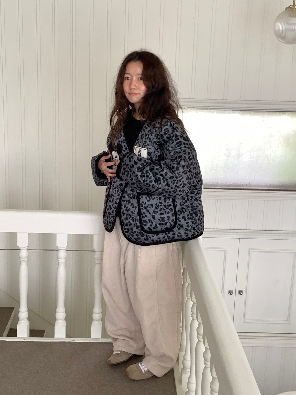 Premium Korea Disney Mickey Leopard Quilted Jacket