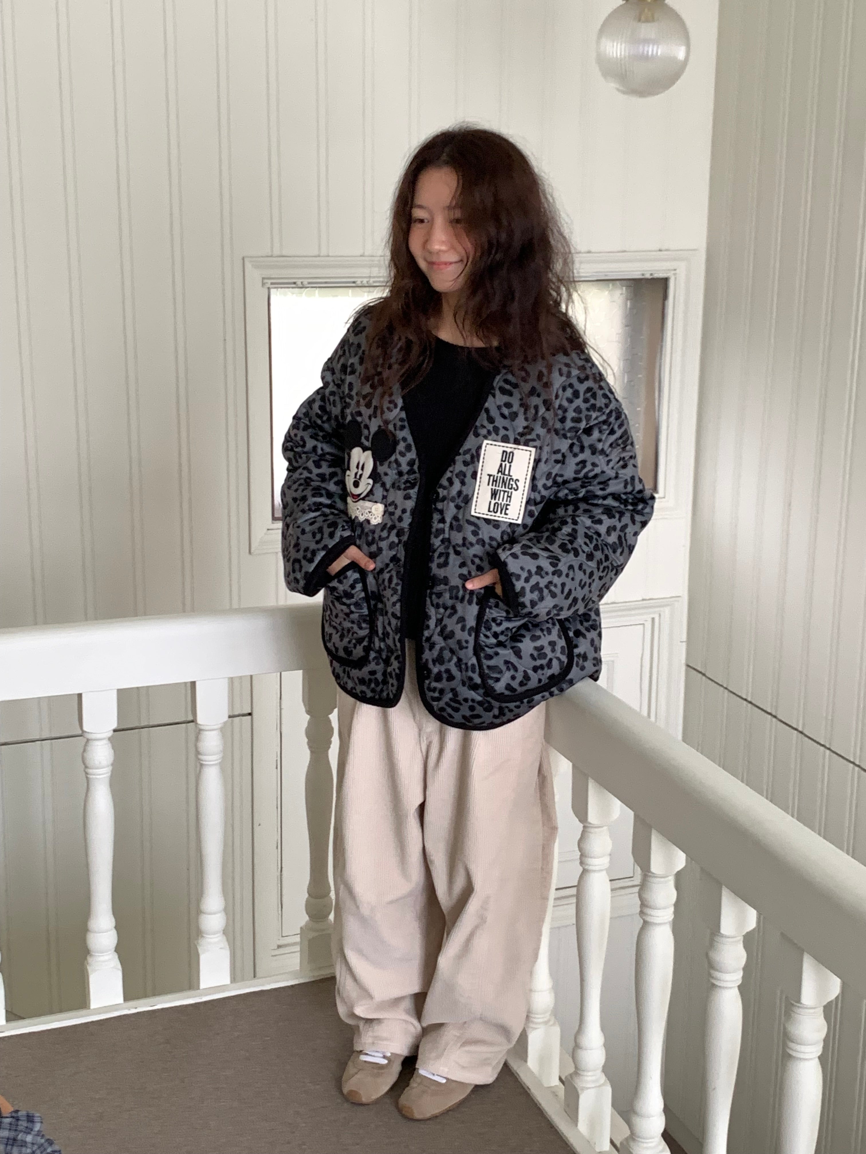 Premium Korea Disney Mickey Leopard Quilted Jacket