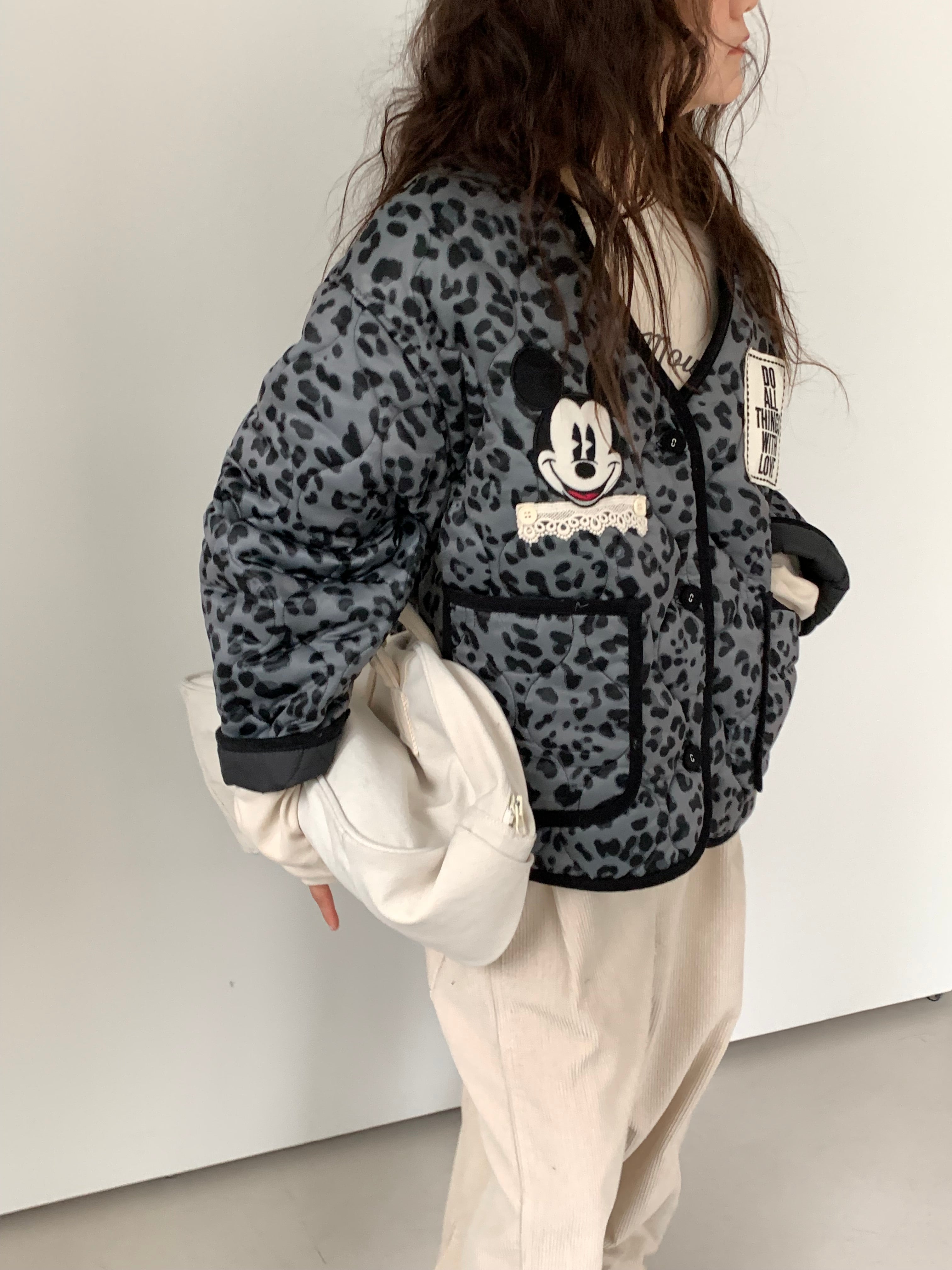Premium Korea Disney Mickey Leopard Quilted Jacket