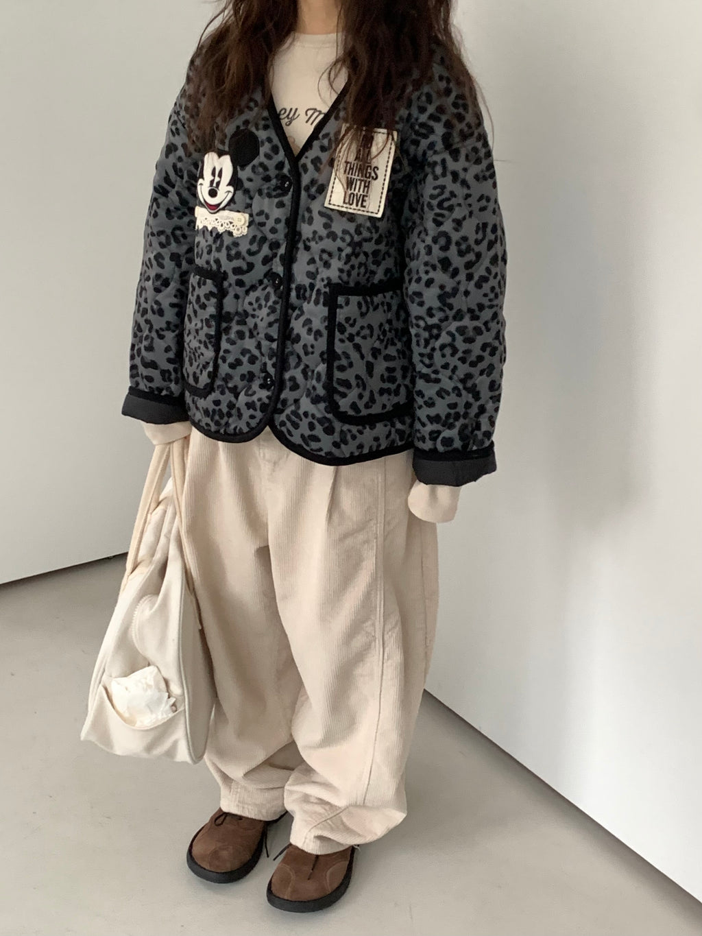 Premium Korea Disney Mickey Leopard Quilted Jacket