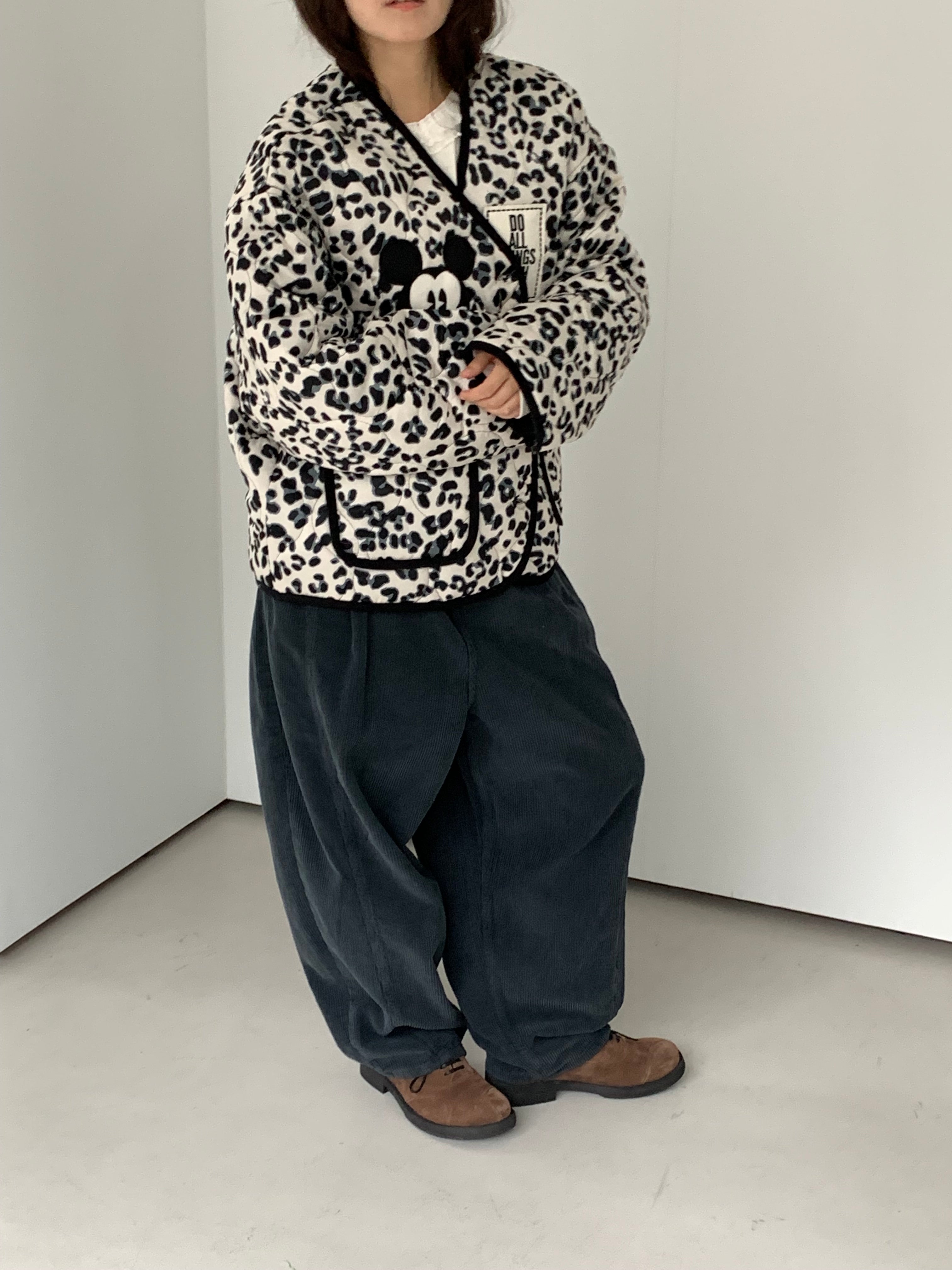 Premium Korea Disney Mickey Leopard Quilted Jacket