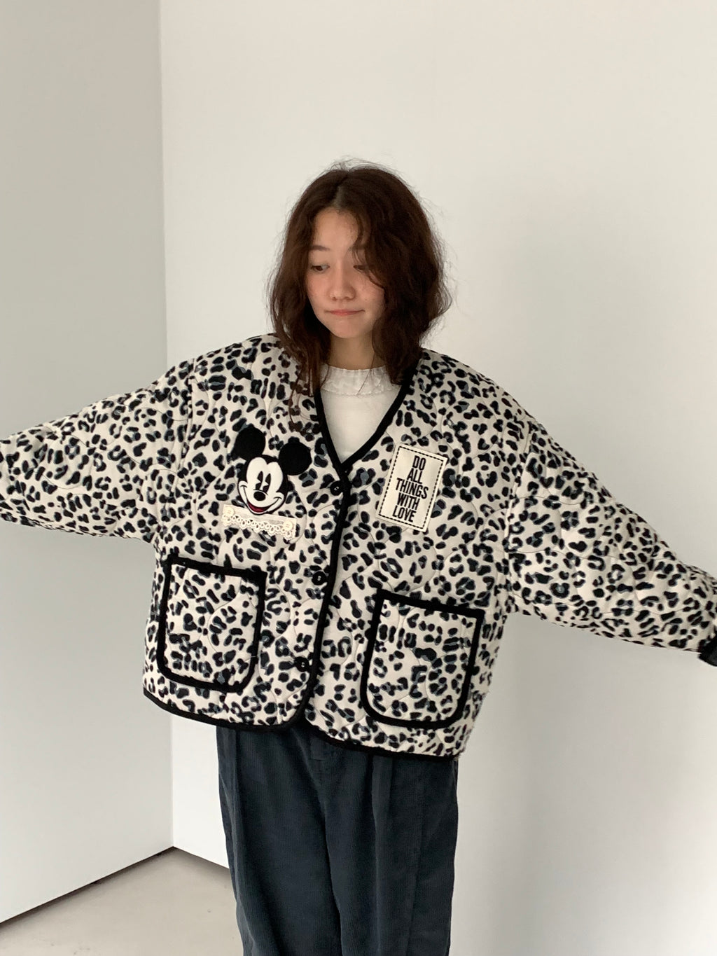Premium Korea Disney Mickey Leopard Quilted Jacket