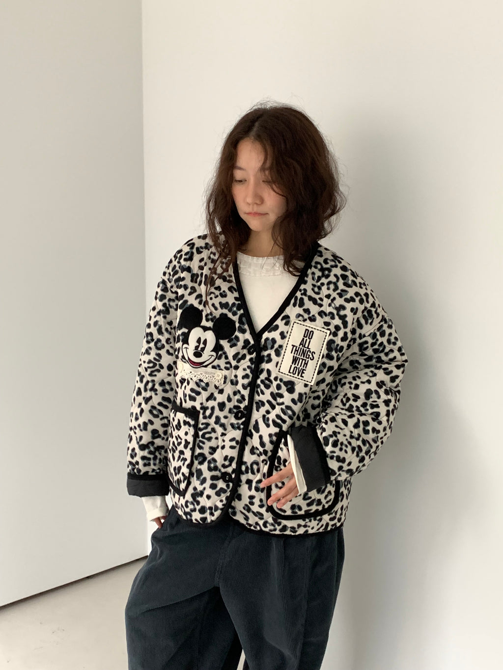 Premium Korea Disney Mickey Leopard Quilted Jacket