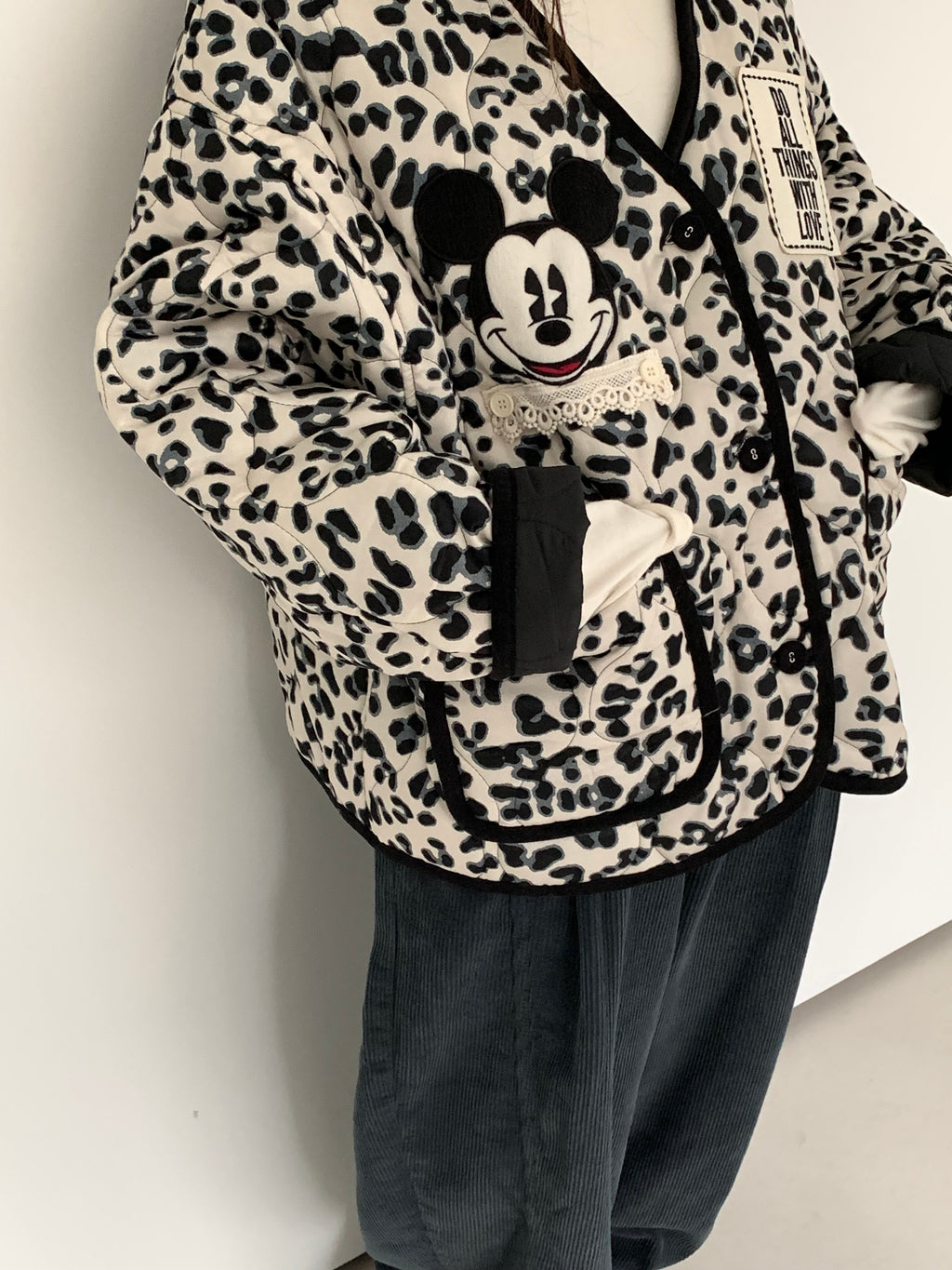 Premium Korea Disney Mickey Leopard Quilted Jacket
