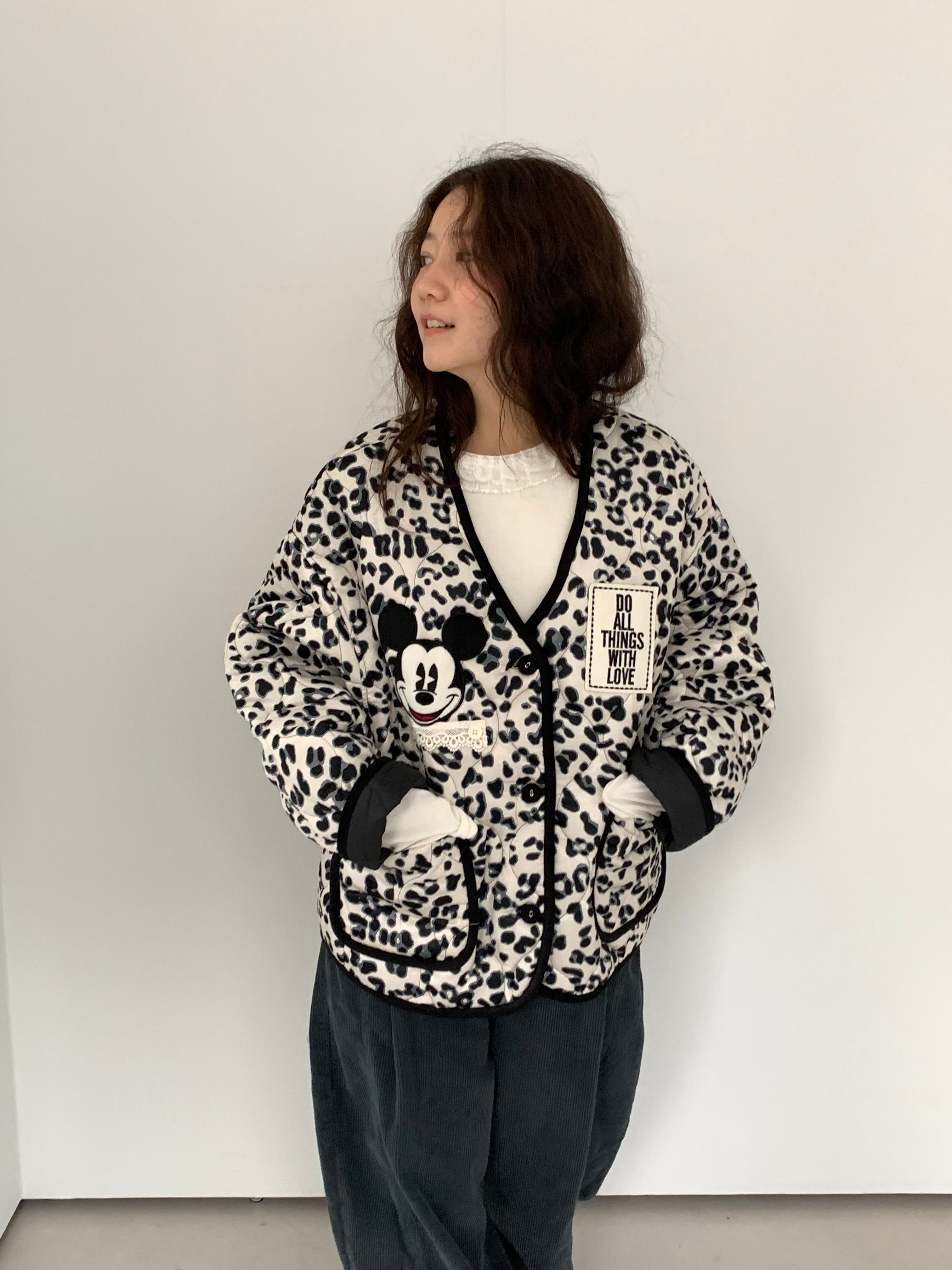 Premium Korea Disney Mickey Leopard Quilted Jacket