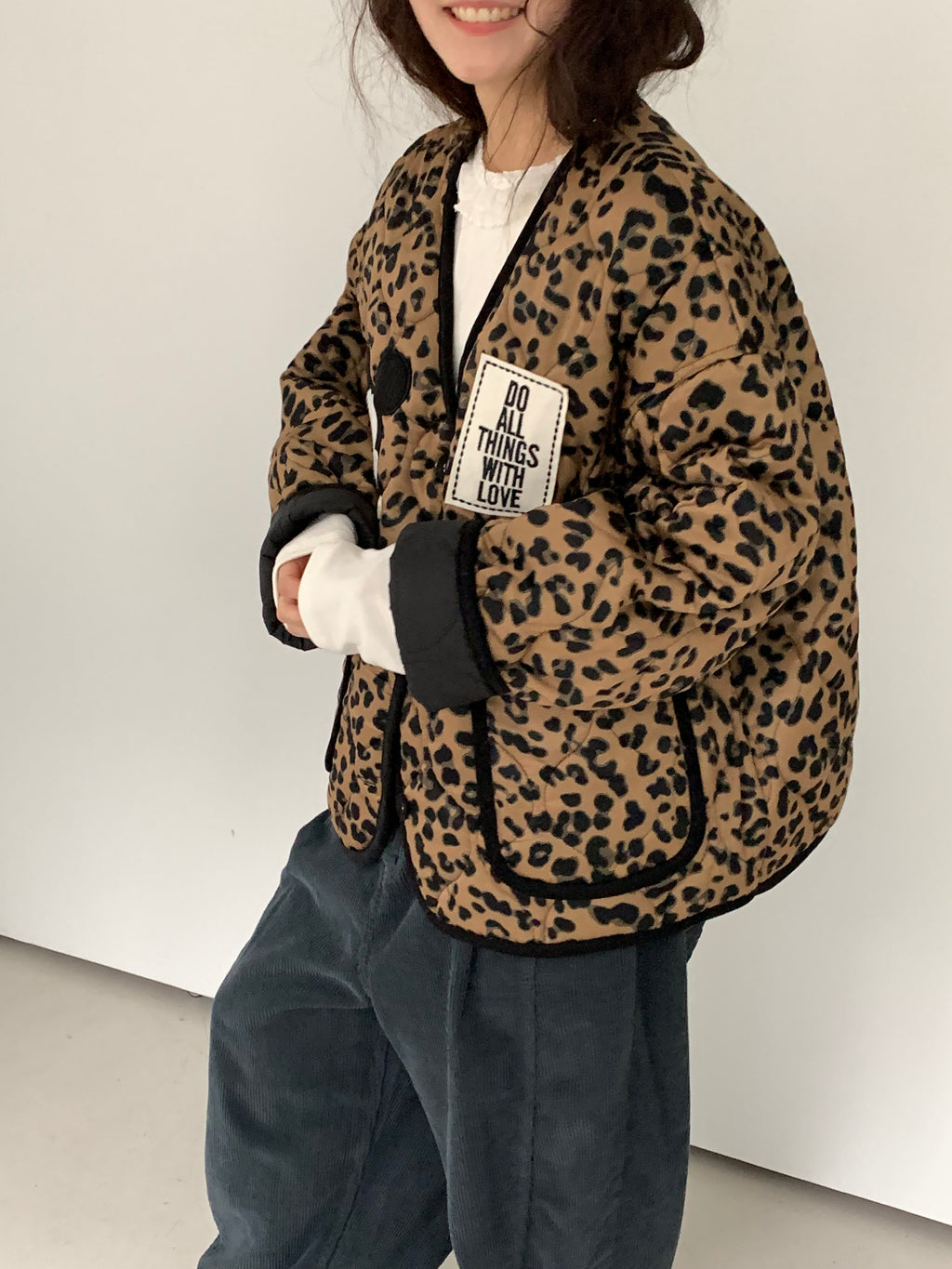 Premium Korea Disney Mickey Leopard Quilted Jacket