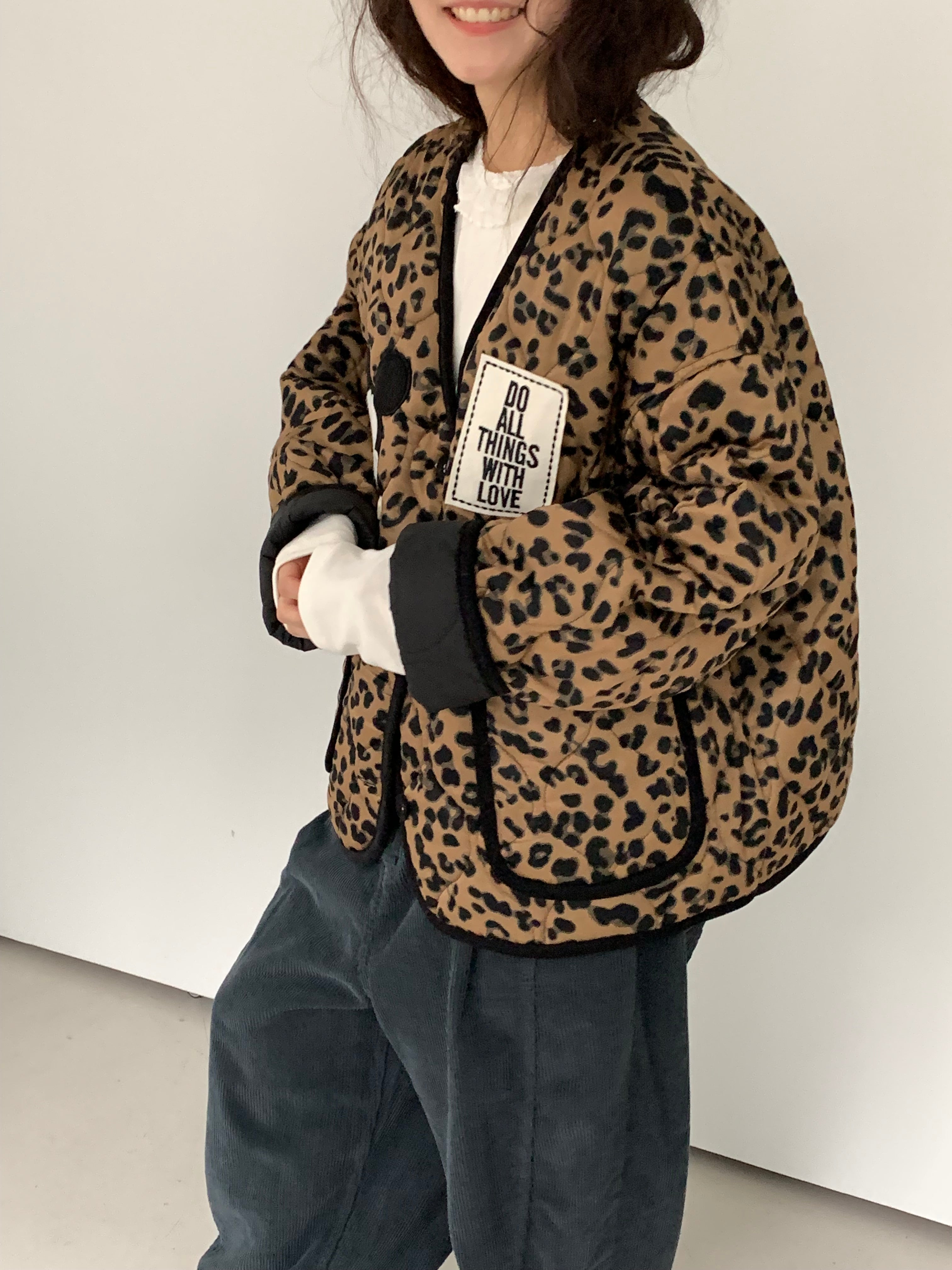 Premium Korea Disney Mickey Leopard Quilted Jacket