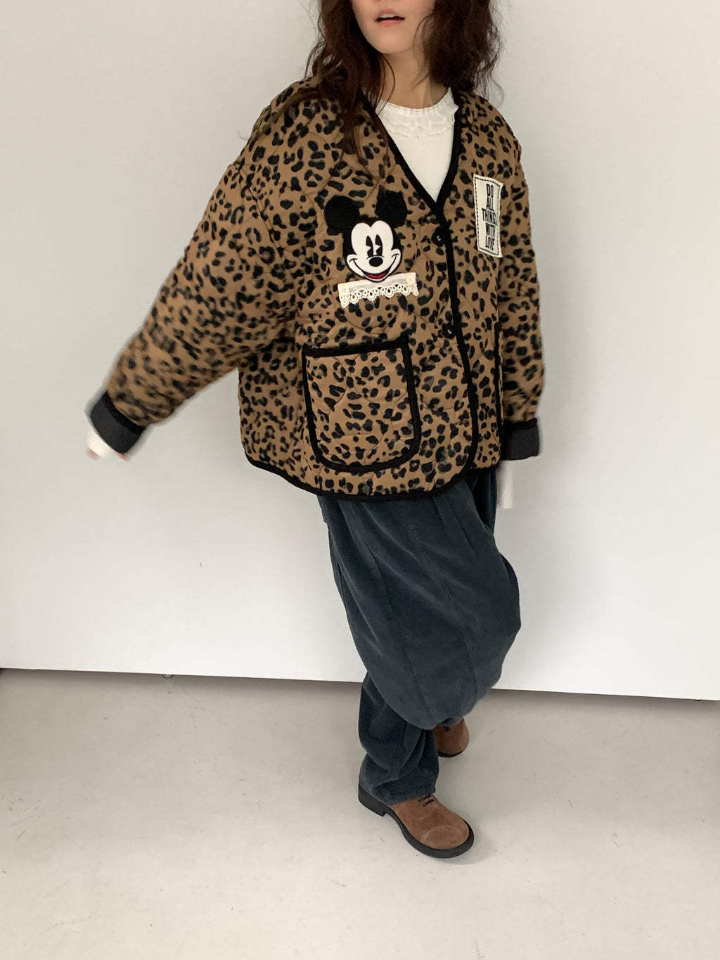 Premium Korea Disney Mickey Leopard Quilted Jacket