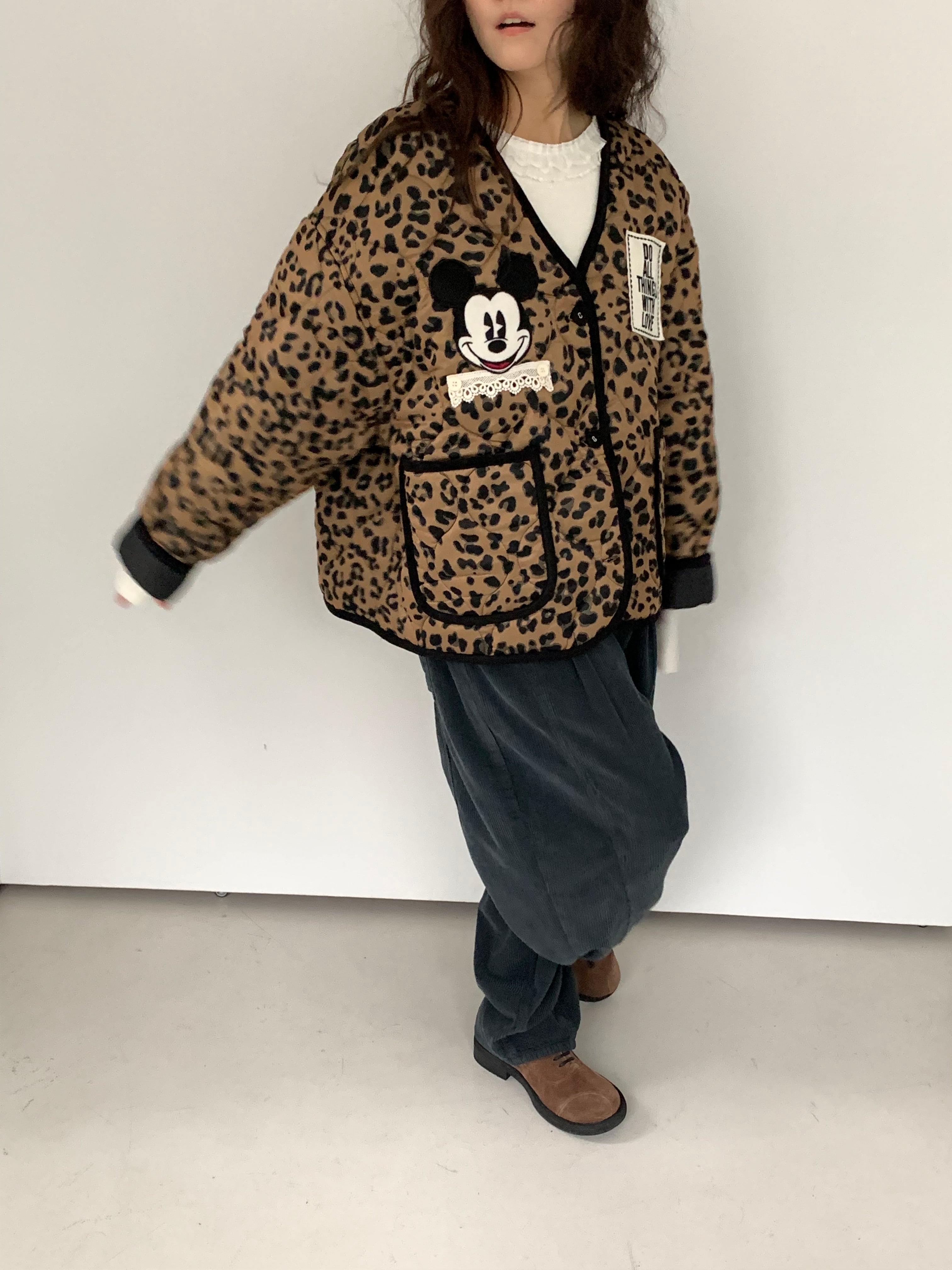 Premium Korea Disney Mickey Leopard Quilted Jacket