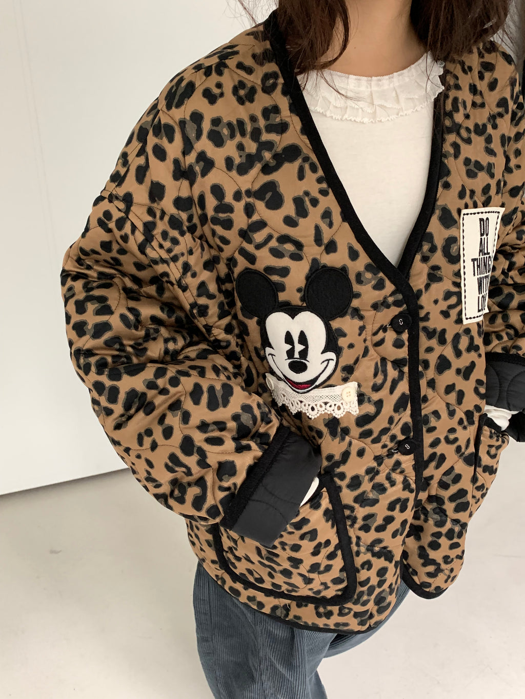 Premium Korea Disney Mickey Leopard Quilted Jacket