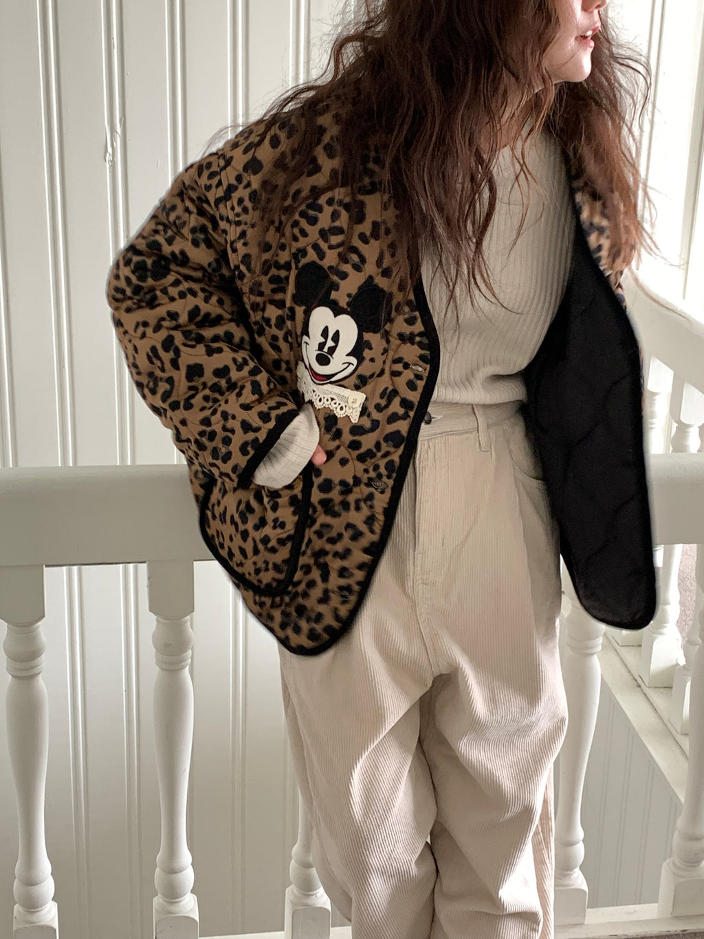 Premium Korea Disney Mickey Leopard Quilted Jacket