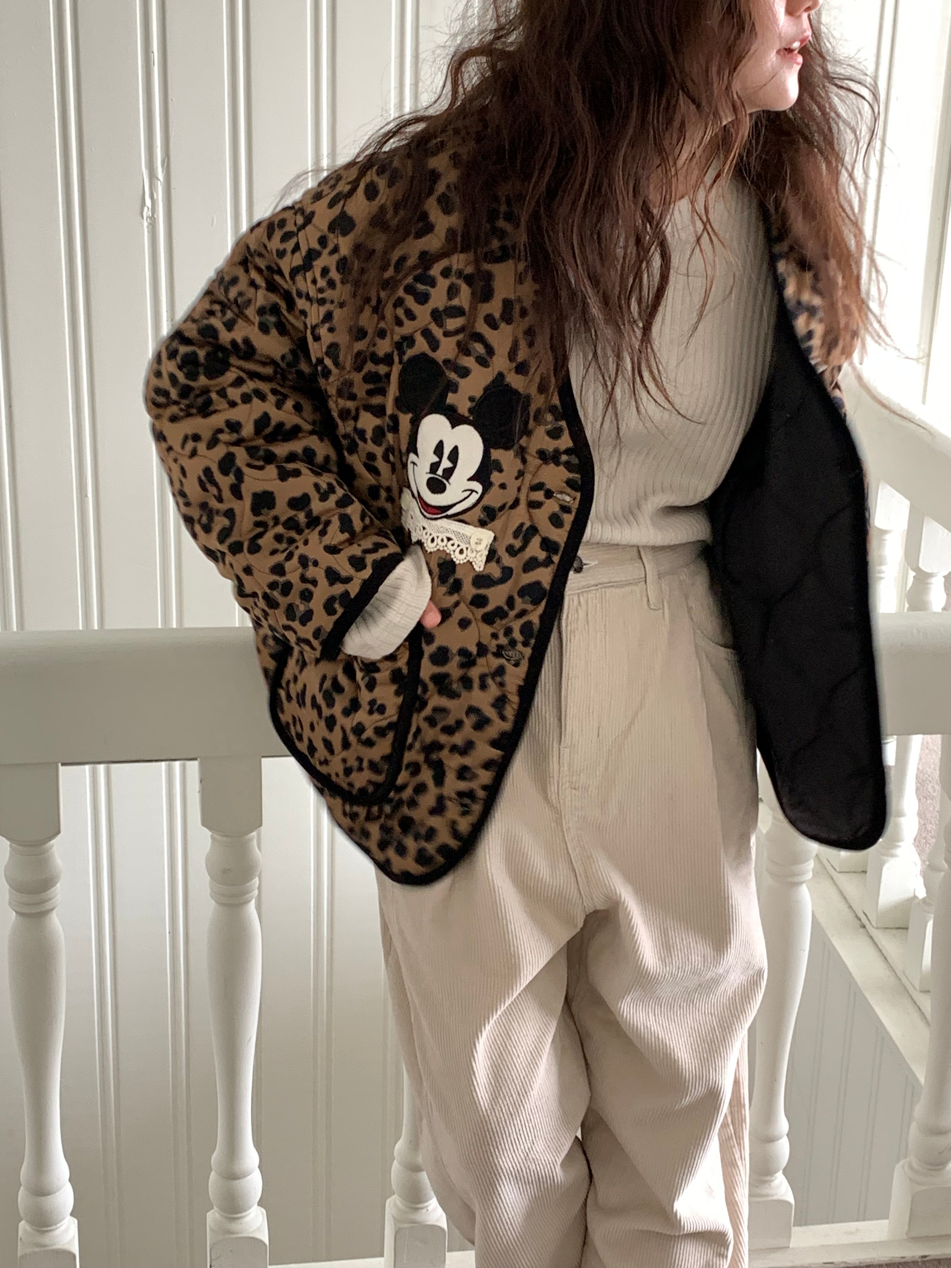 Premium Korea Disney Mickey Leopard Quilted Jacket