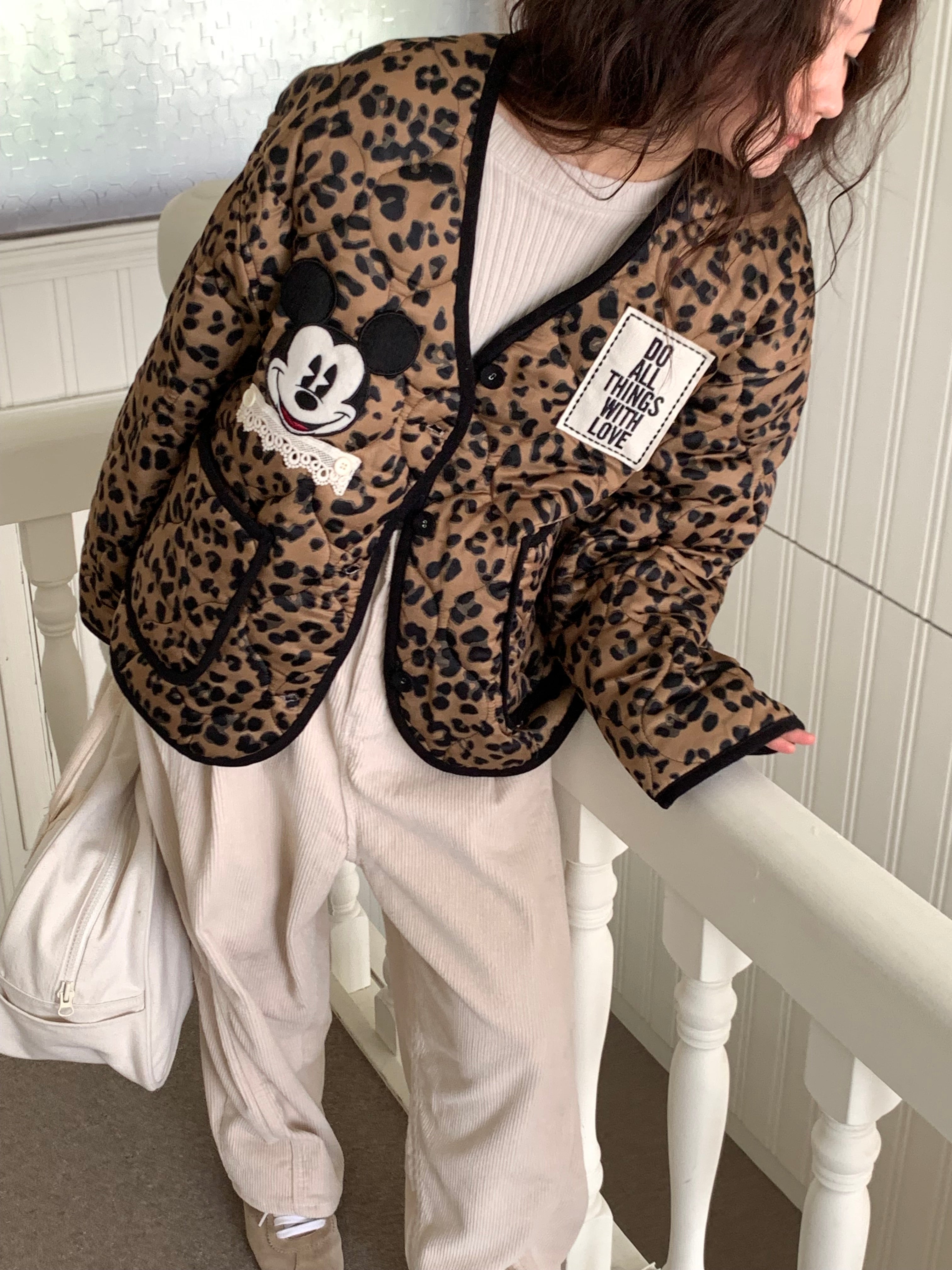 Premium Korea Disney Mickey Leopard Quilted Jacket