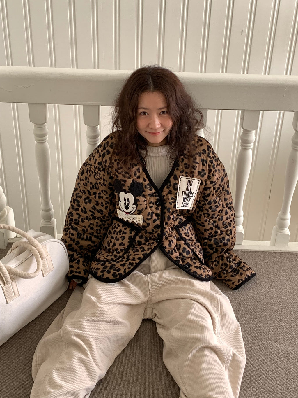 Premium Korea Disney Mickey Leopard Quilted Jacket