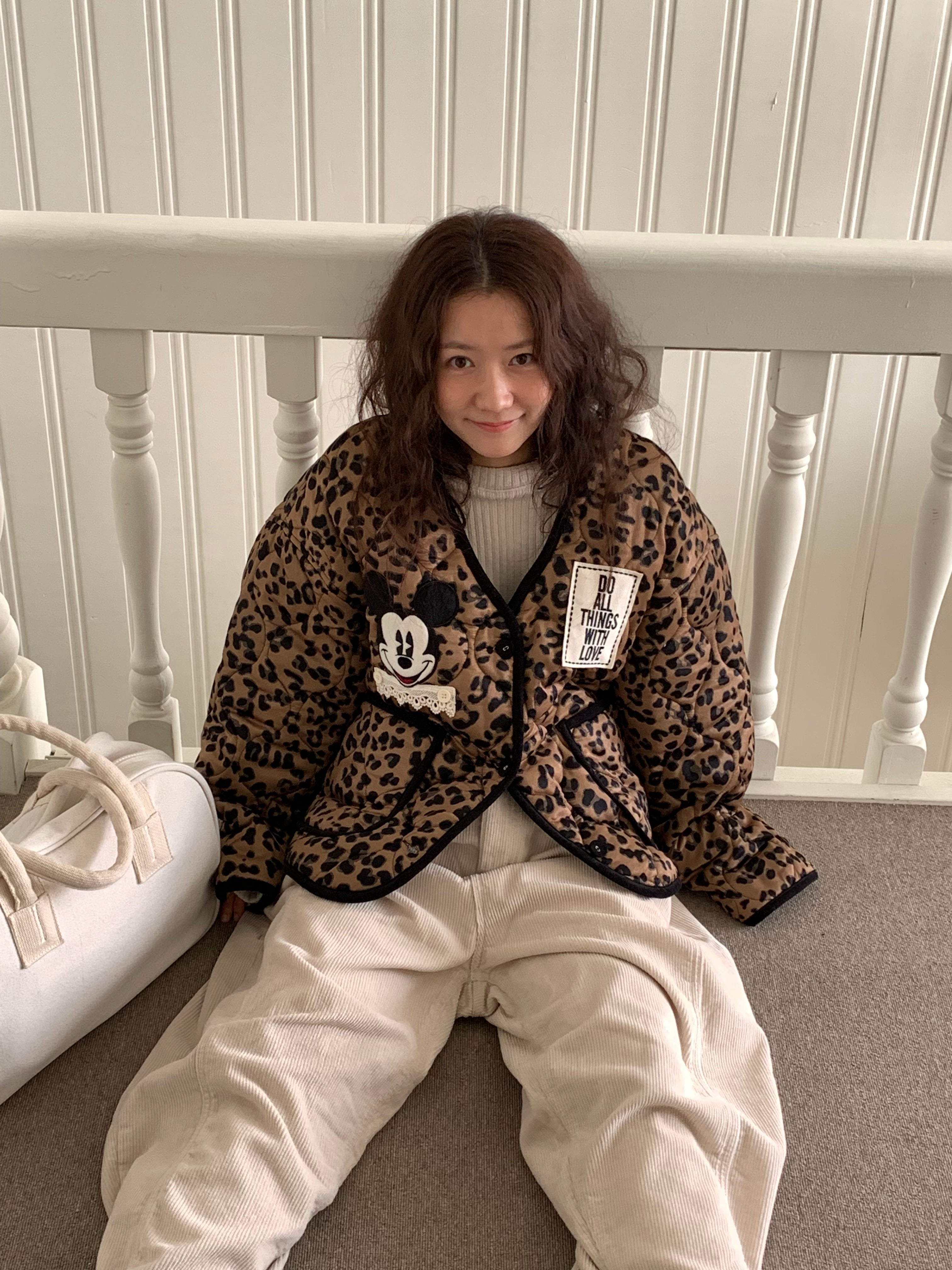 Premium Korea Disney Mickey Leopard Quilted Jacket
