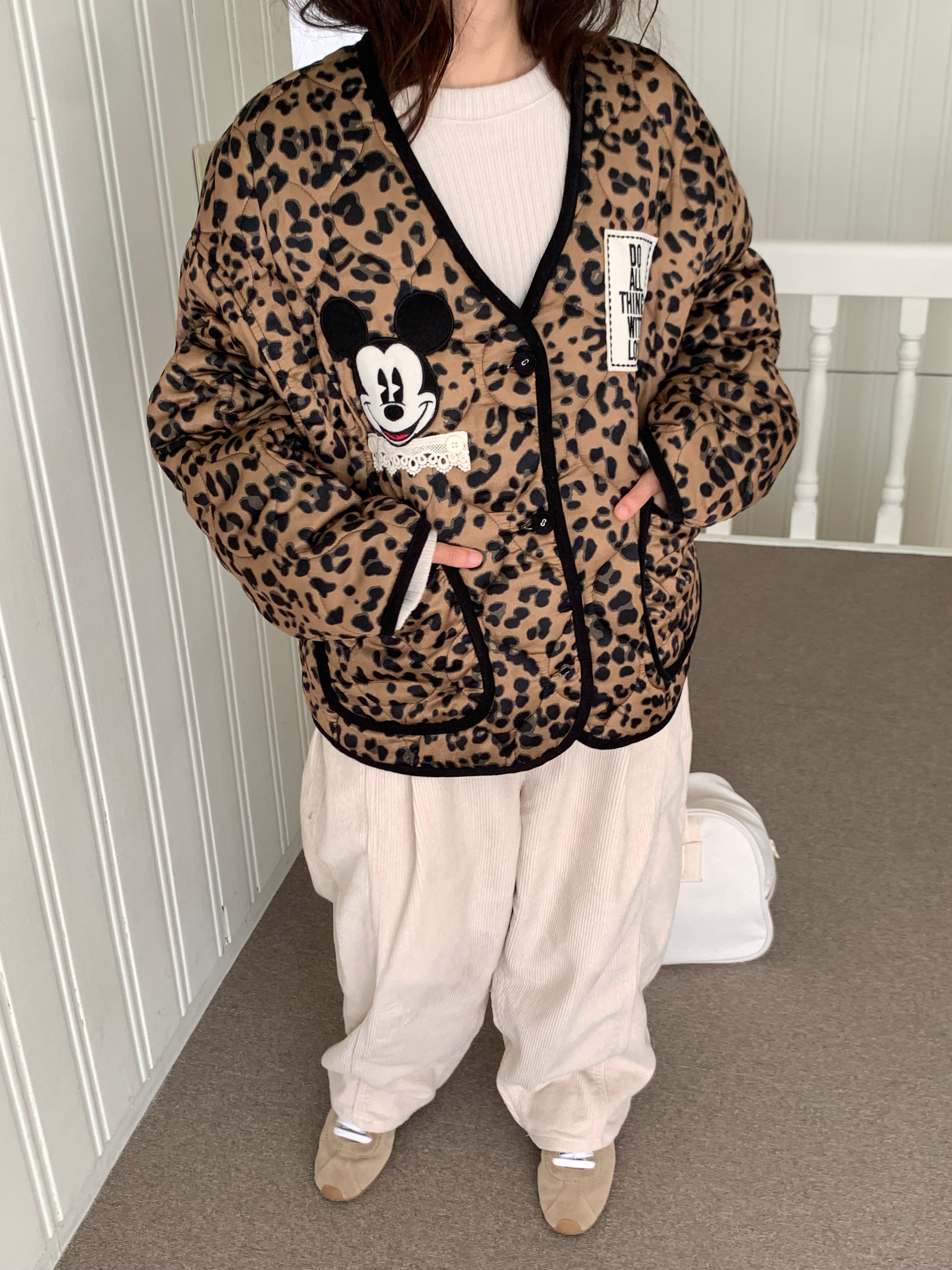 Premium Korea Disney Mickey Leopard Quilted Jacket