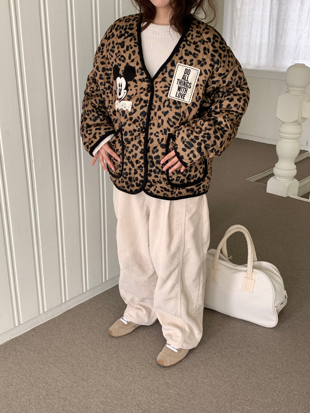 Premium Korea Disney Mickey Leopard Quilted Jacket