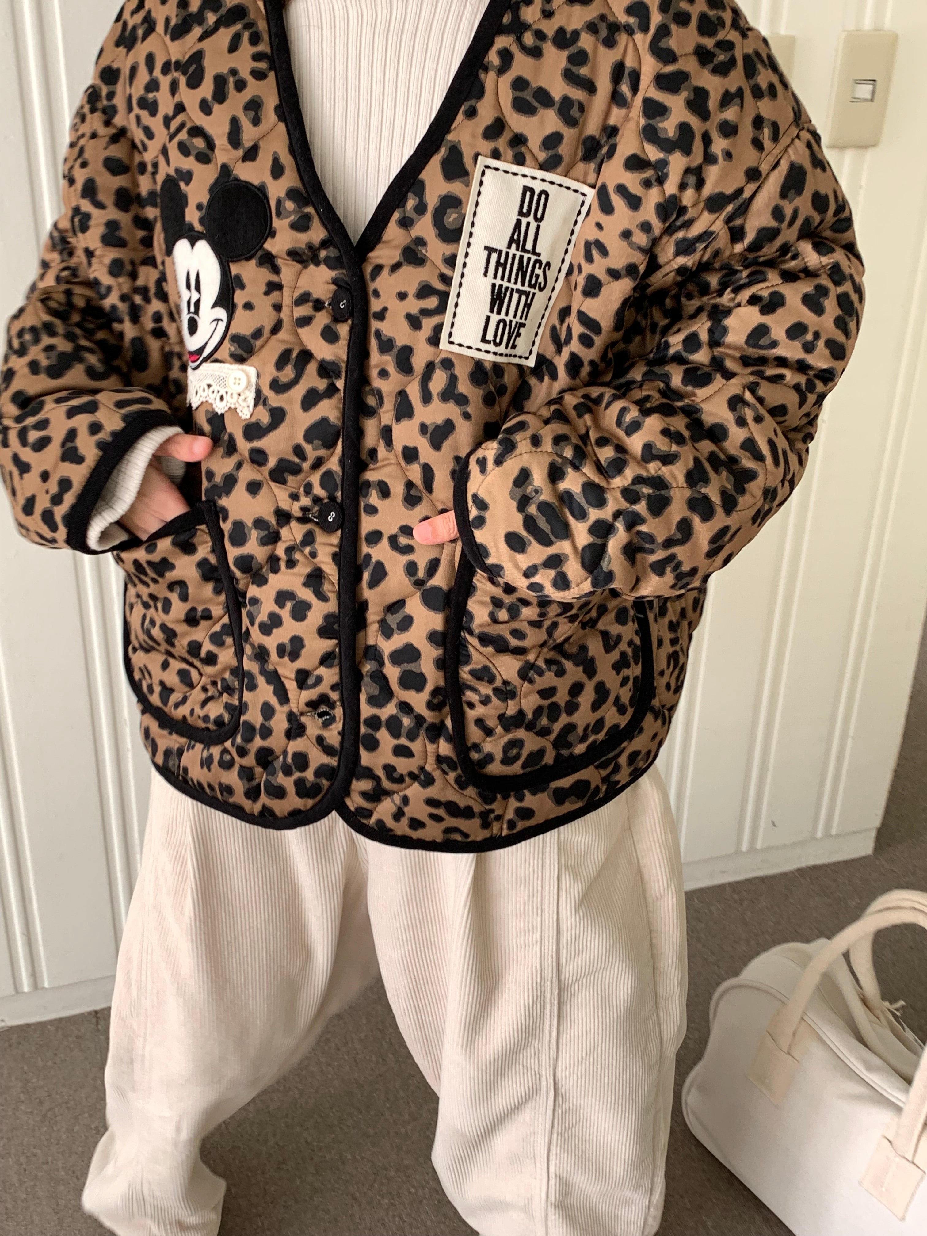 Premium Korea Disney Mickey Leopard Quilted Jacket