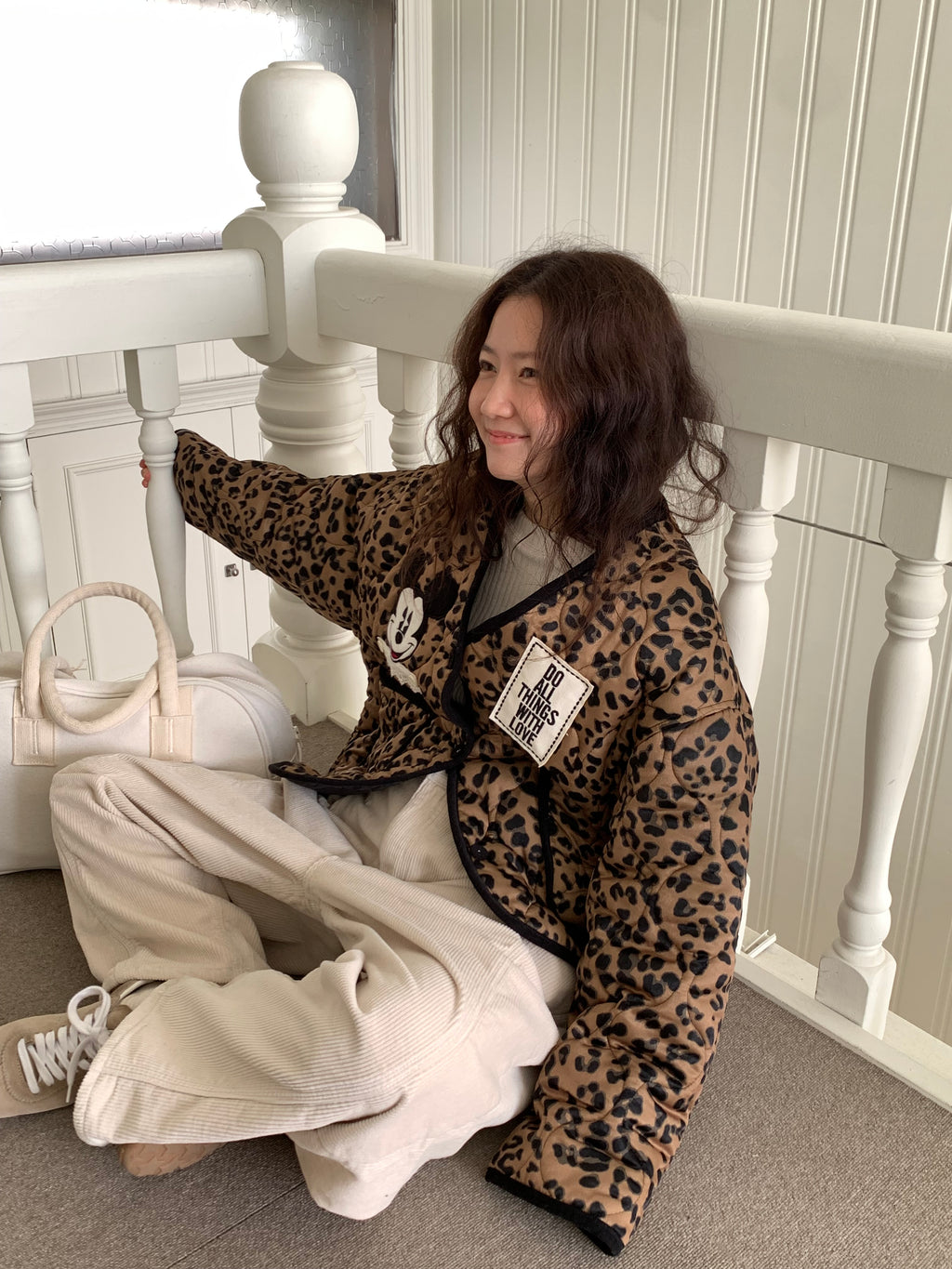Premium Korea Disney Mickey Leopard Quilted Jacket